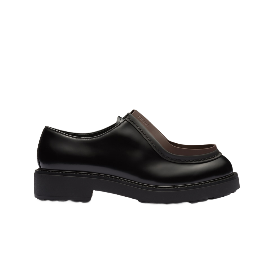 2EG421-055-F0807 Prada Opaque Brushed Leather Lace-Up Shoes Black Burnt Sienna