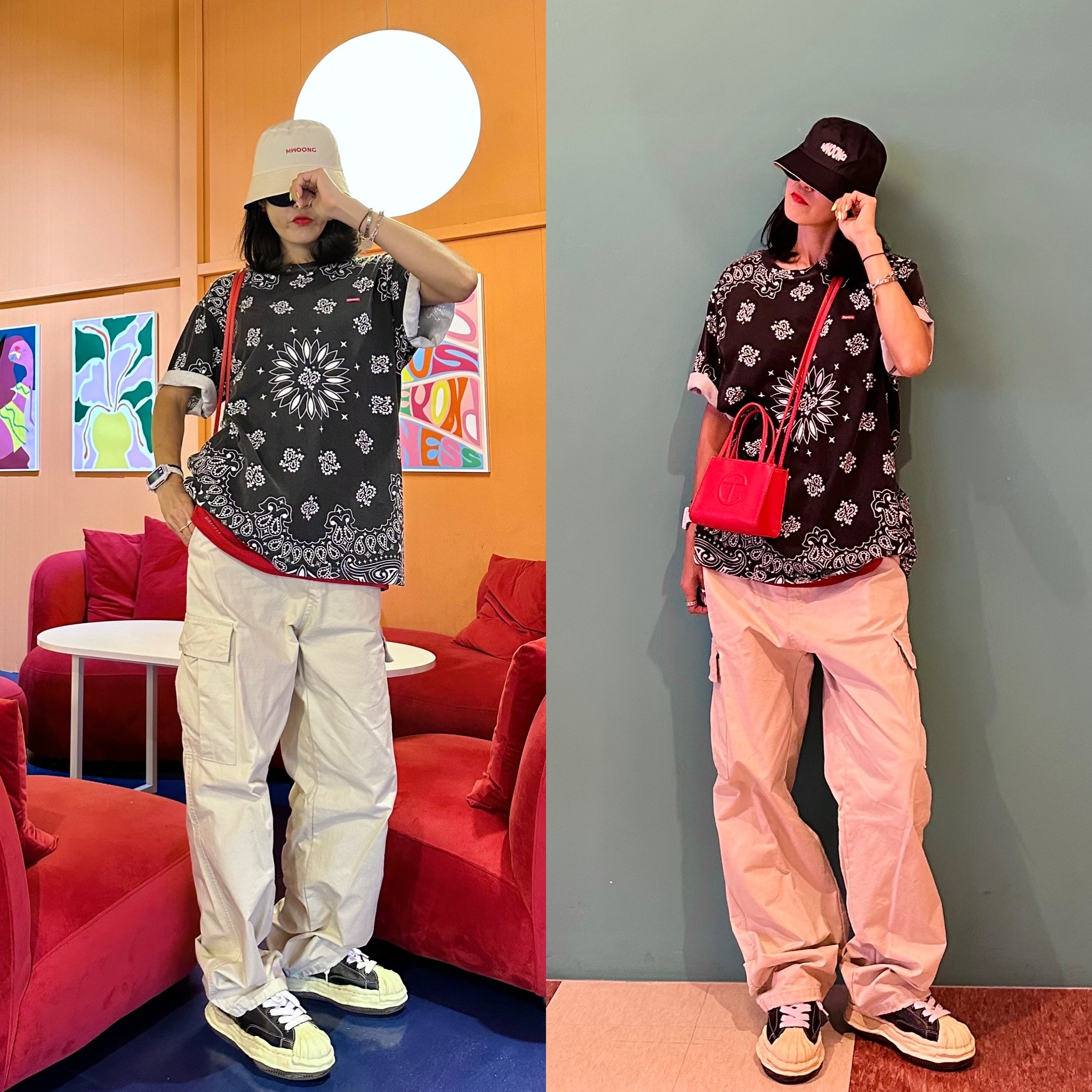 Maison Mihara Yasuhiro Blakey VL OG Sole Leather Low-top Sneakers Black, Supreme Small Box T-Shirt Black Bandana - 21SS 착용 스타일 - 1