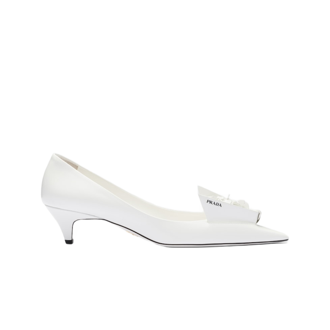 (W) 프라다 브러쉬드 레더 펌프 프로럴 아플리케 화이트((W) Prada Brushed Leather Pumps Floral Appliques White) - 1
