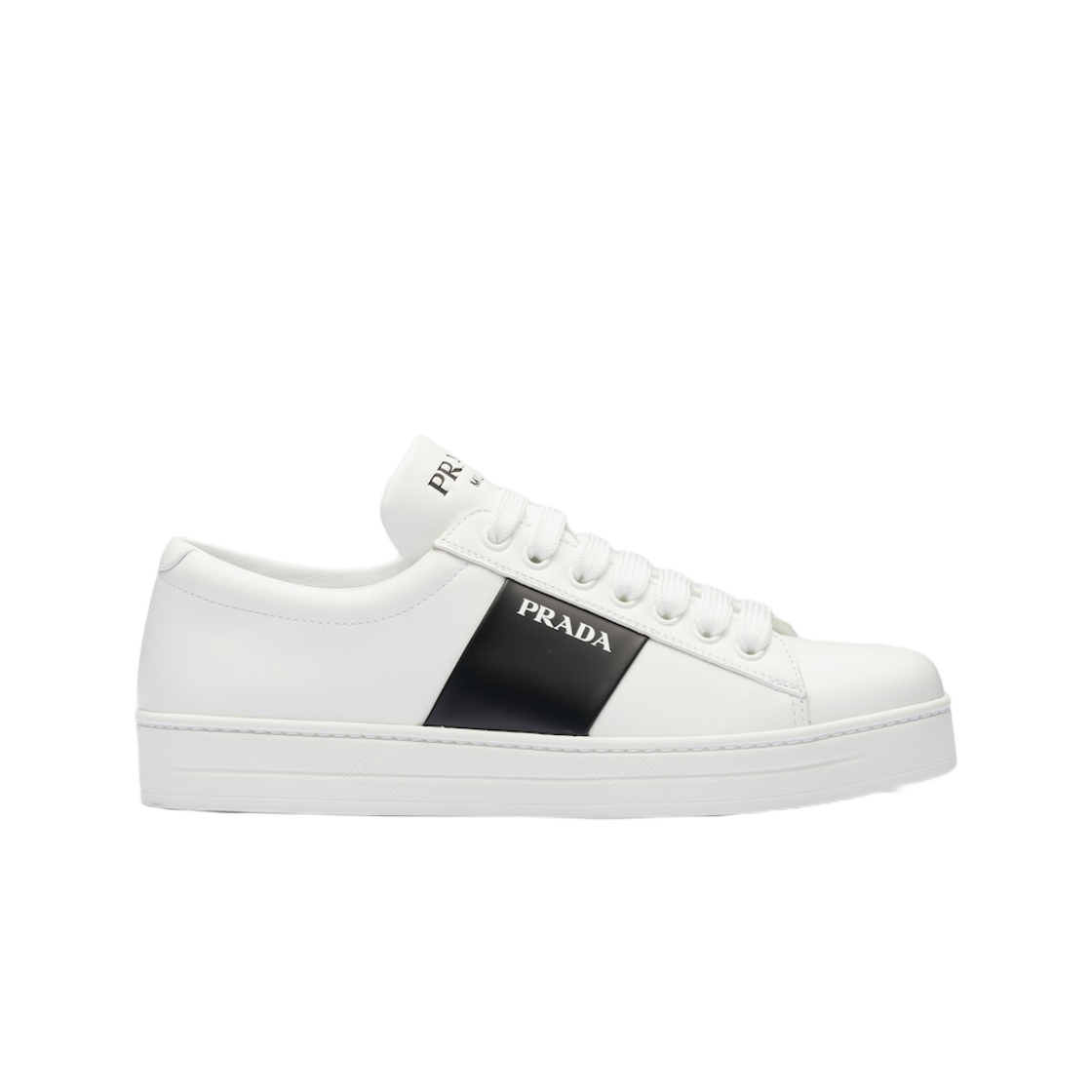 (W) 프라다 레더 레이스드 스니커즈 로고 화이트 블랙((W) Prada Leather Laced Sneakers Logo White Black) - 1