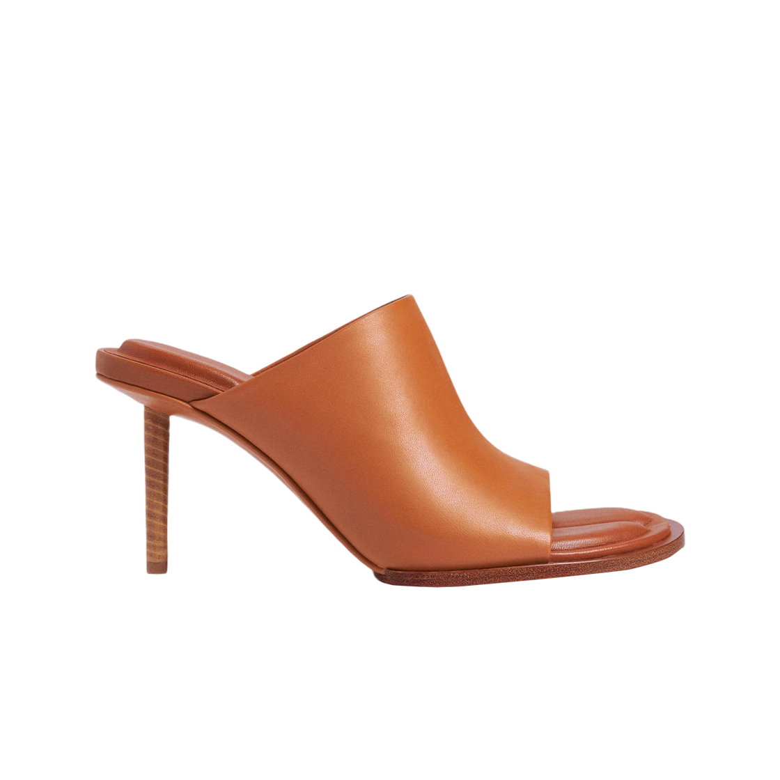 (W) 자크뮈스 레 뮬 론드 까레 어시메트리컬 지오메트릭 뮬 라이트 브라운((W) Jacquemus Les Mules Rond Carre Asymmetrical Geometric Mules Light Brown)