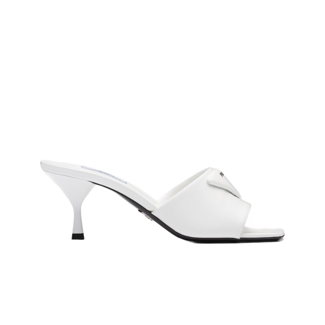 (W) 프라다 브러쉬드 레더 힐 슬라이드 화이트((W) Prada Brushed Leather Heeled Slides White) - 1