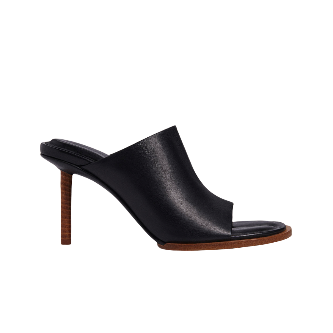 231FO047-3073-990 (W) Jacquemus Les Mules Rond Carre Asymmetrical Geometric Mules Black