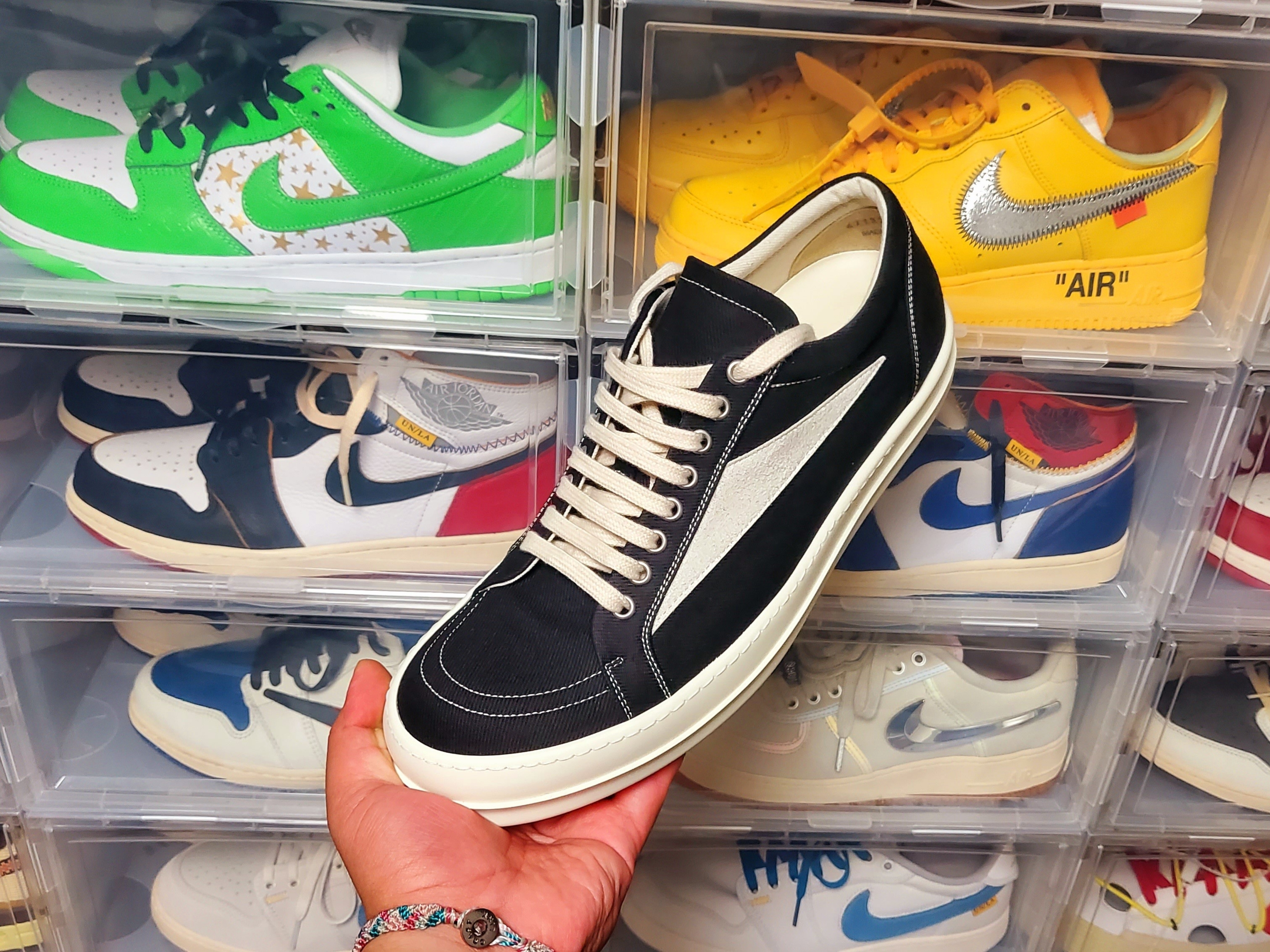 Rick Owens Drkshdw Luxor Overdyed Denim Vintage Sneakers Black Milk, Vans Vault x Gallery Dept. OG Old Skool LX 착용 스타일 - 1