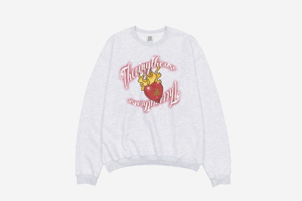 더바이닐하우스 버닝 하트 스웨트셔츠 라이트 그레이 | Thevinylhouse | KREAM Thevinylhouse Burning Heart Sweatshirt Light Grey
