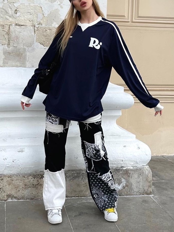 Porta Women Line Long Sleeve Jersey Navy 착용 스타일 - 1