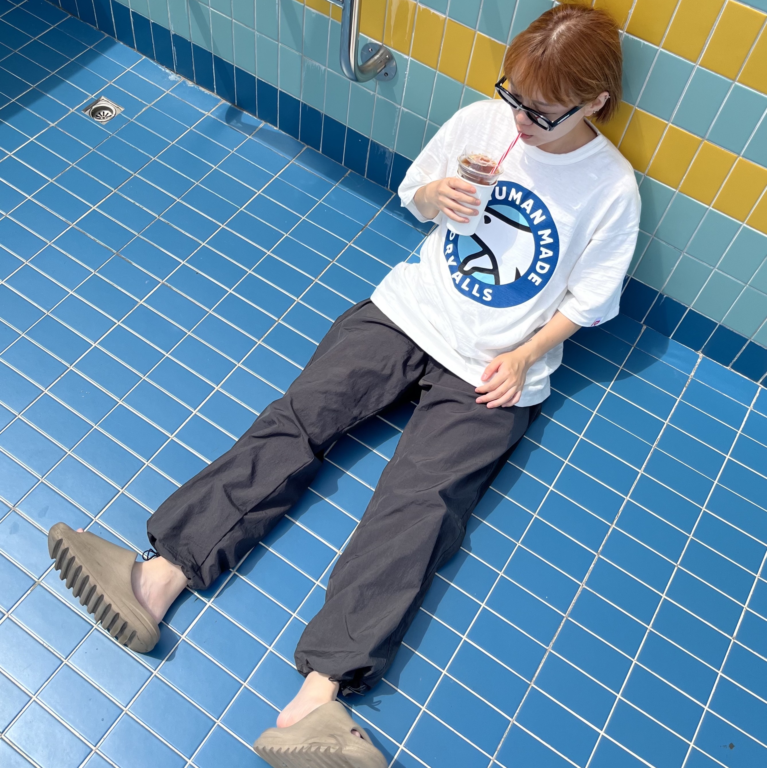 Human Made Graphic T-Shirt #09 White, Adidas Yeezy Slide Pure - Re-Release Ver. 착용 스타일