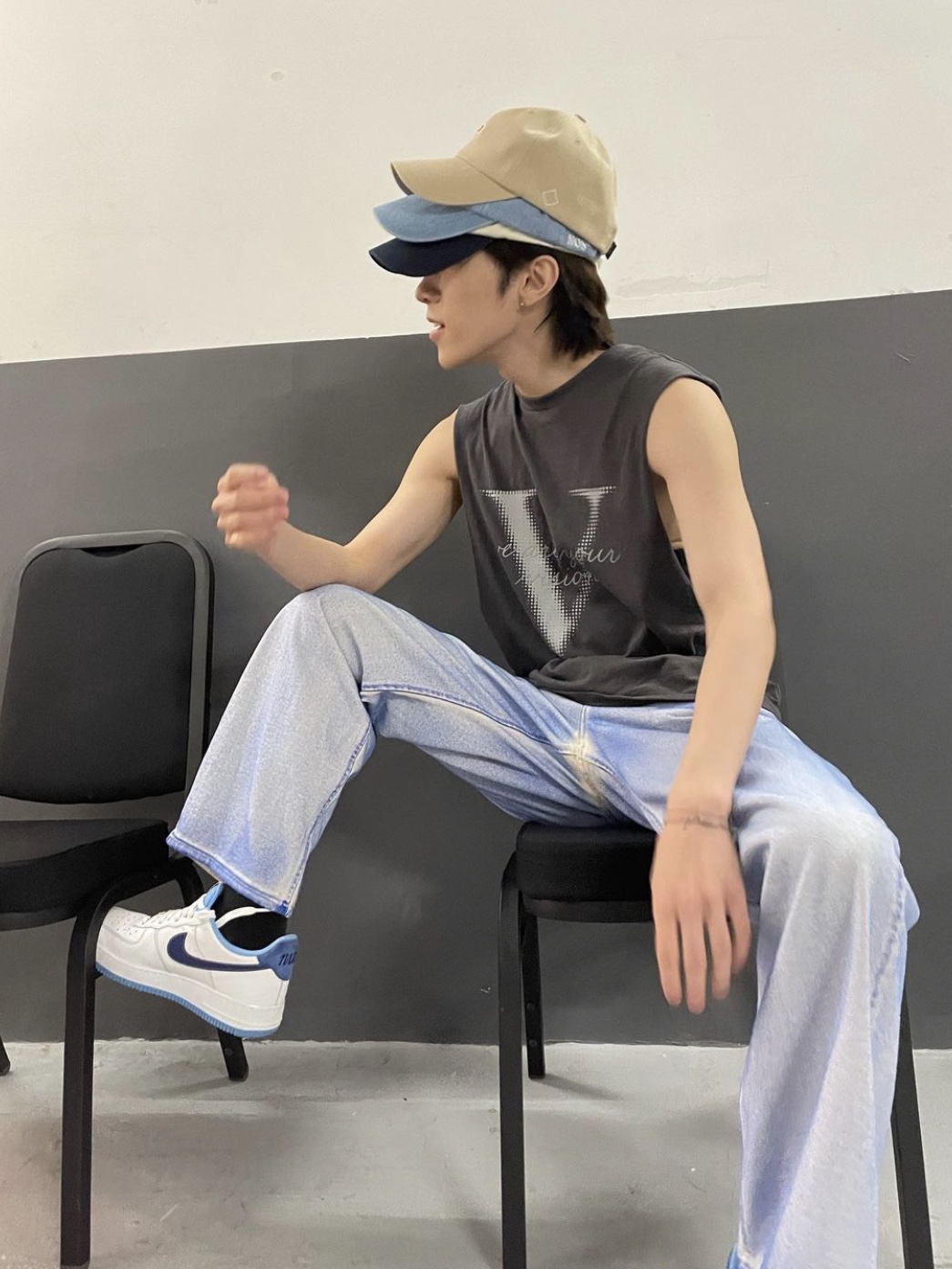Nike Air Force 1 '07 First Use White University Blue, NOS7 Signature Symbol Side Point Ballcap Denim 착용 스타일 - 1