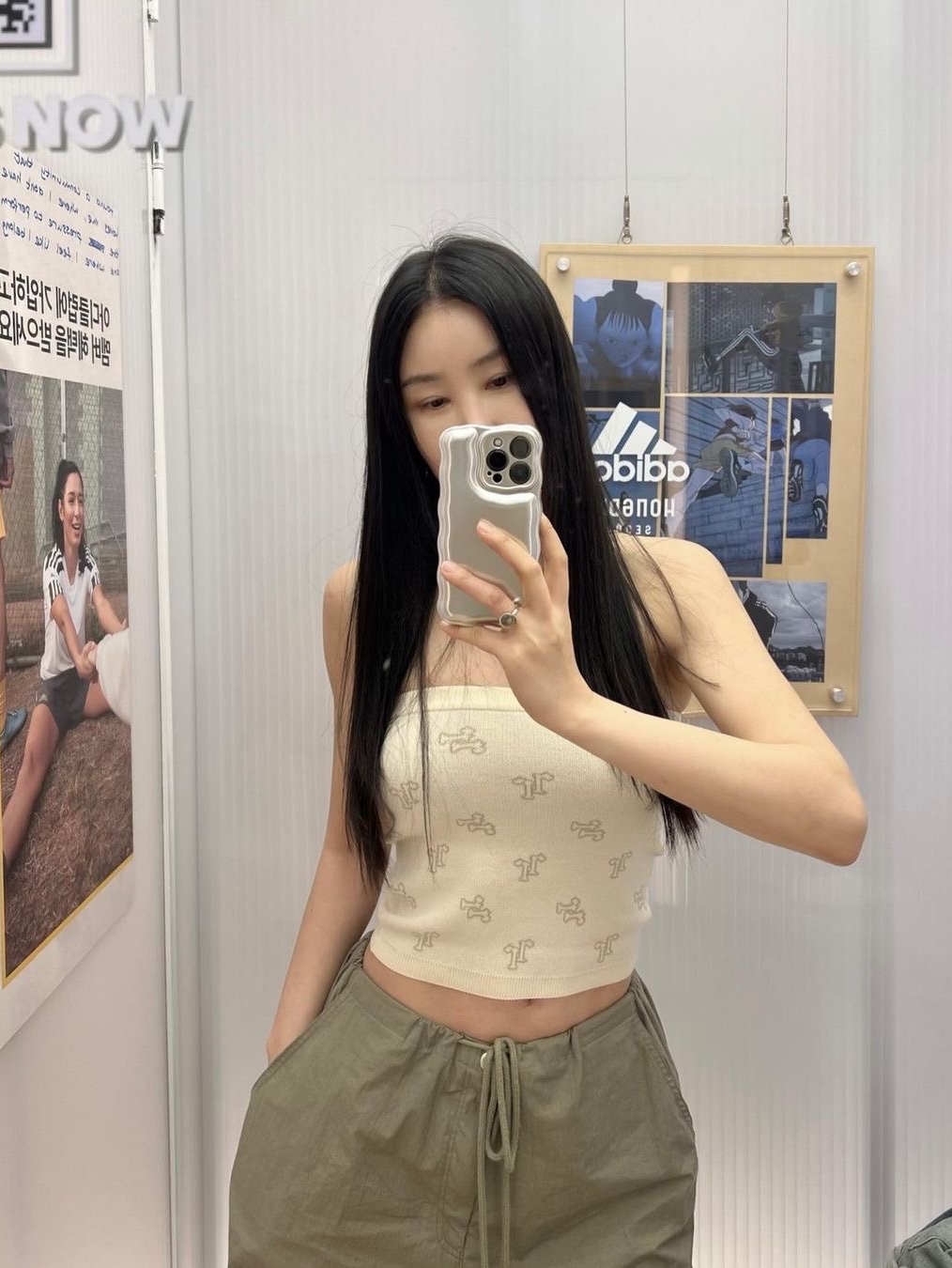 Porta Women Tuck Wide Pants Khaki 착용 스타일 - 1