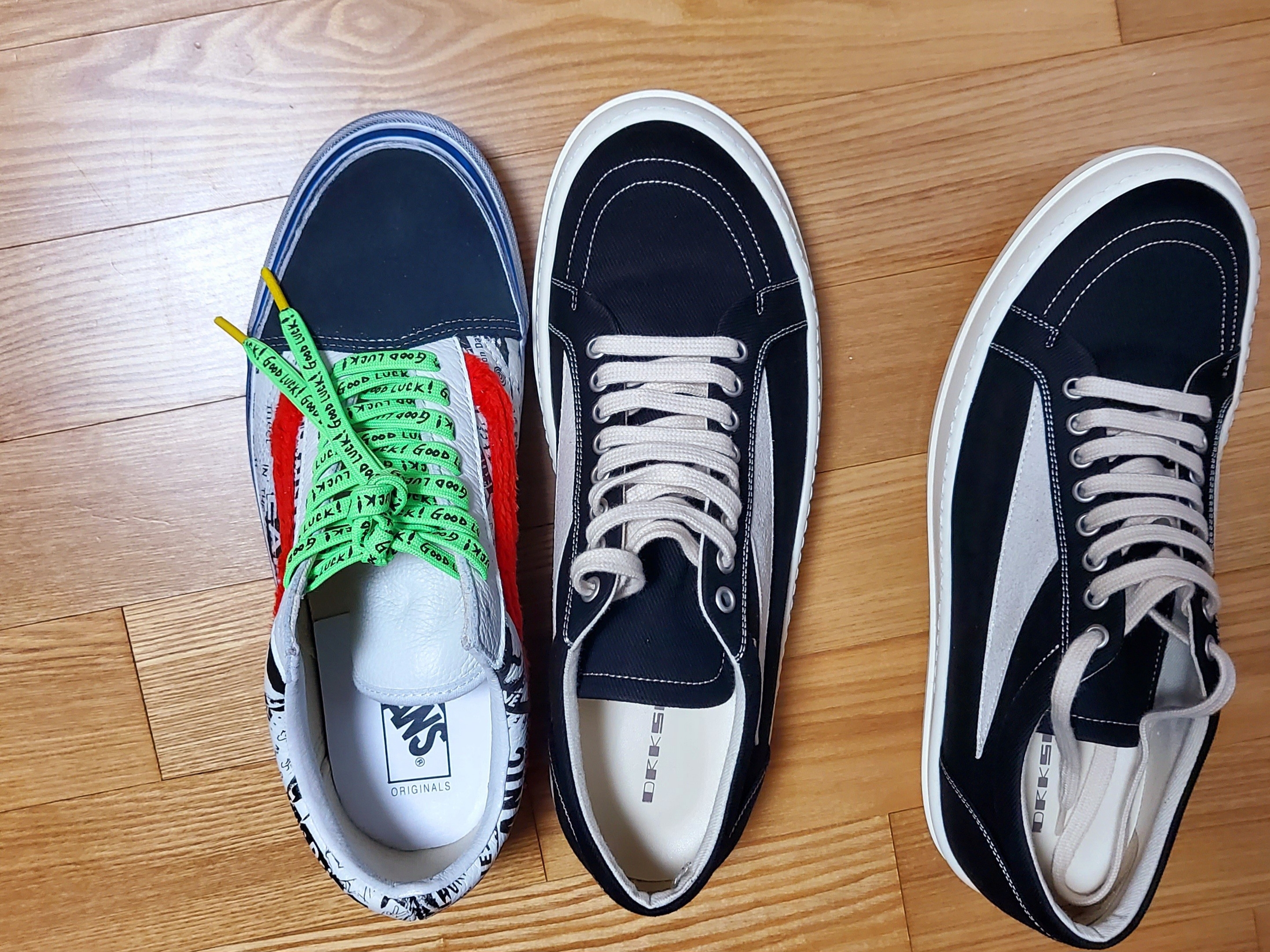 Rick Owens Drkshdw Luxor Overdyed Denim Vintage Sneakers Black Milk, Vans Vault x Gallery Dept. OG Old Skool LX 착용 스타일 - 5