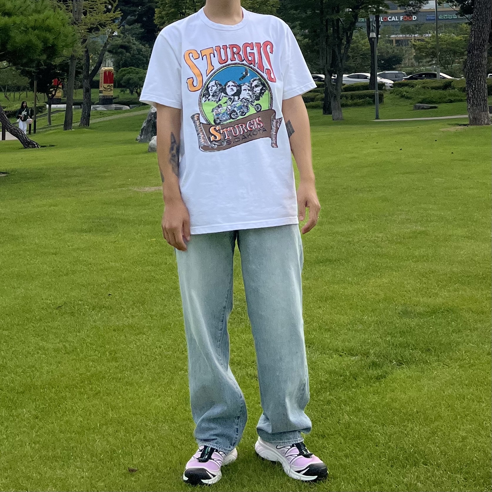 Comoli 5P Denim Pants Bleach - 23SS, Salomon x Sandy Liang XT-6 Expanse Cradle Pink 착용 스타일 - 2