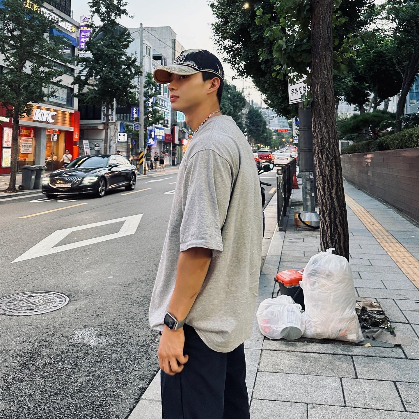 Diesel C-Seymon Treated Denim Baseball Cap Blue White 착용 스타일 - 2