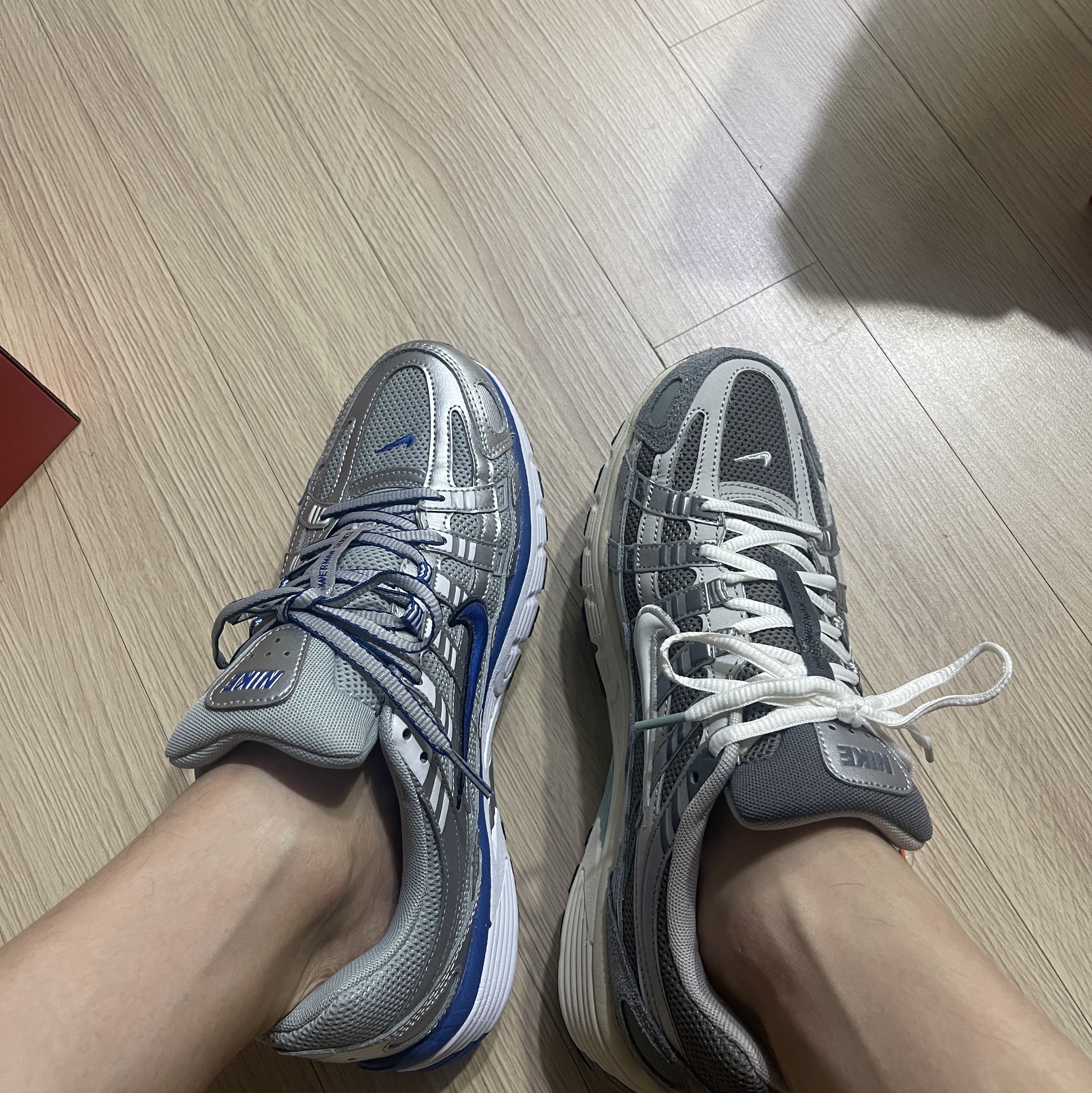Nike P-6000 Flat Pewter Light Iron Ore, (W) Nike P-6000 Laser Blue 착용 스타일 - 1