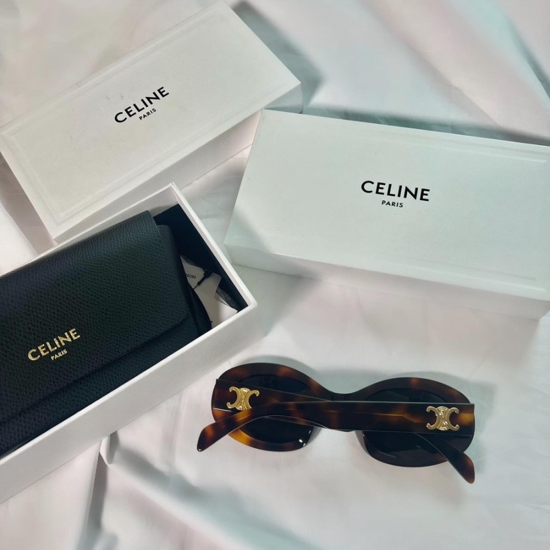 (W) Celine Triomphe 01 Sunglasses in Acetate Blonde Havana 착용 스타일 - 4