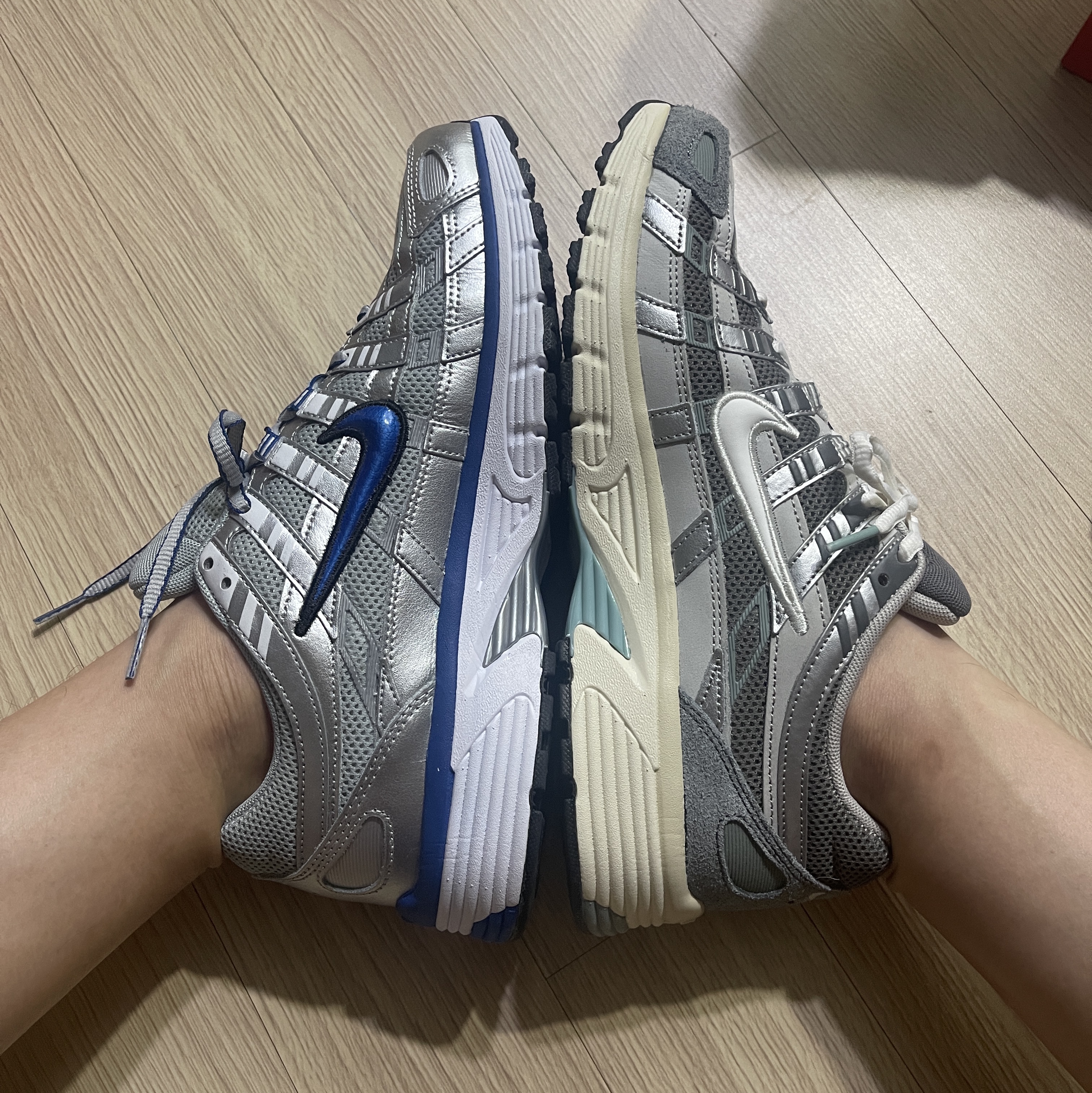 Nike P-6000 Flat Pewter Light Iron Ore, (W) Nike P-6000 Laser Blue 착용 스타일 - 2