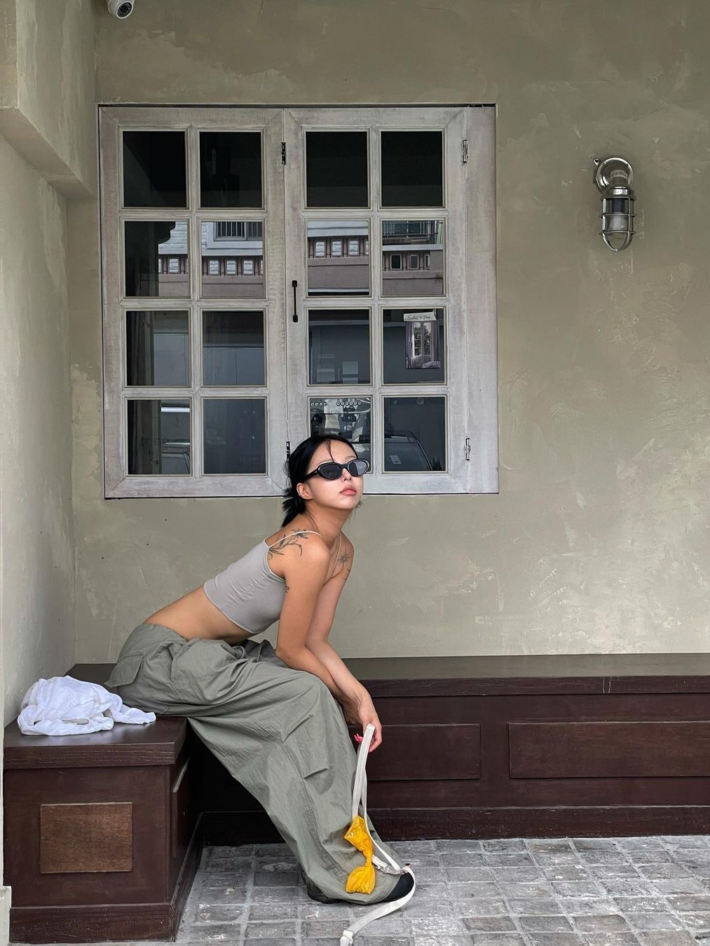 Porta Women Tuck Wide Pants Grey, Porta Women Tuck Wide Pants White 착용 스타일