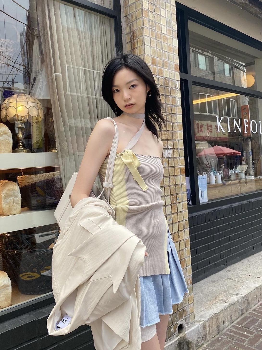 Porta Women Corn Denim Pleats Skirt Light Blue, Porta Women Denim Pleats Skirt Dark Blue 착용 스타일