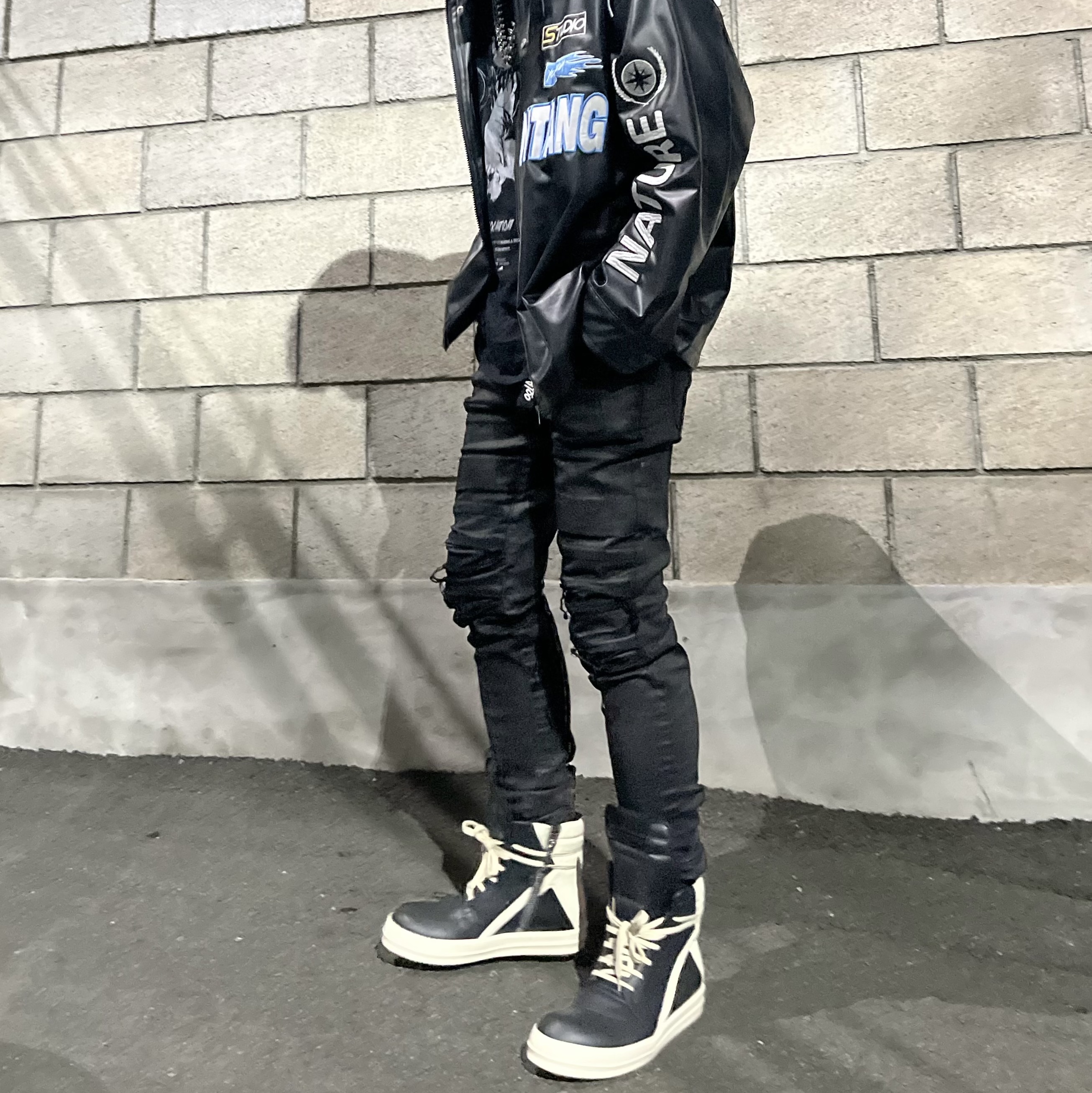 Rick Owens Geobasket Full Grain Calf Leather Strobe Sneakers Black Milk White 착용 스타일 - 2
