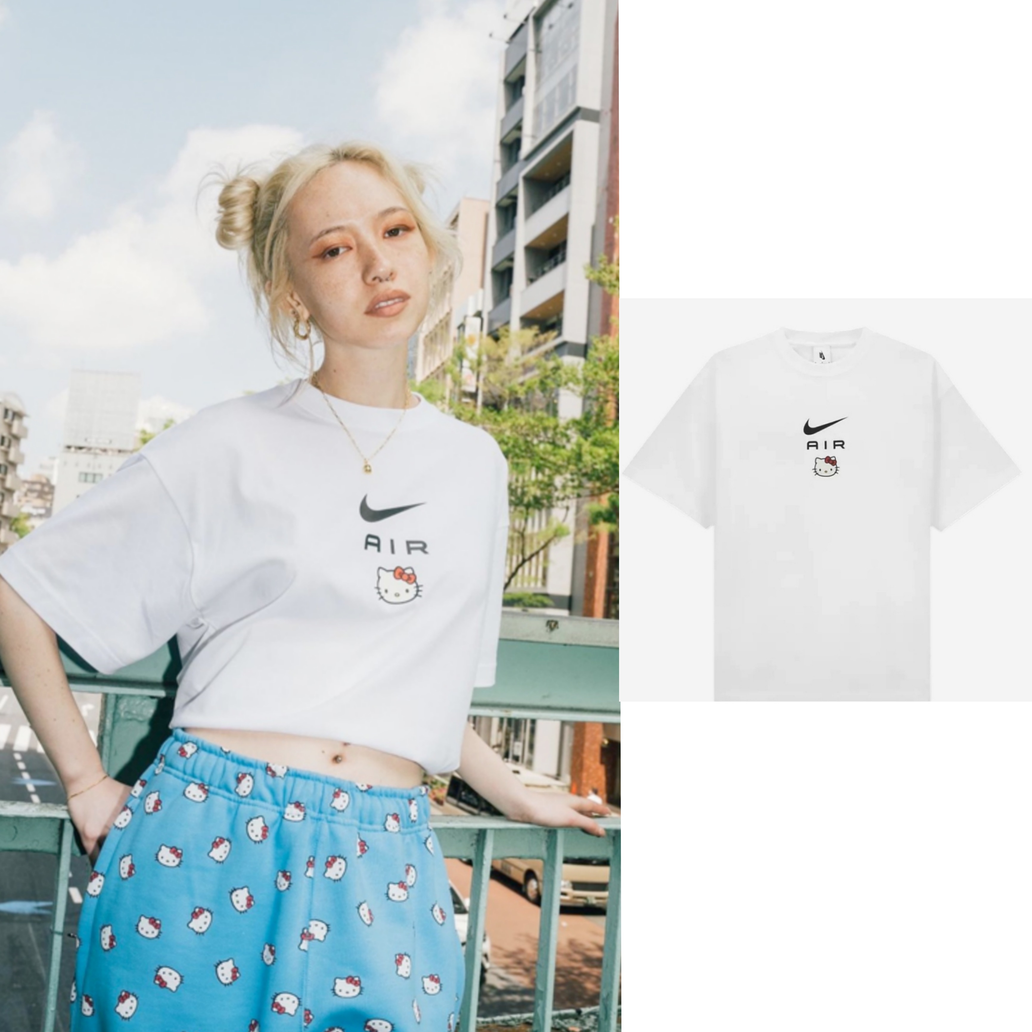 Nike x Hello Kitty NRG Air T-Shirt White - US/EU 착용 스타일 - 1