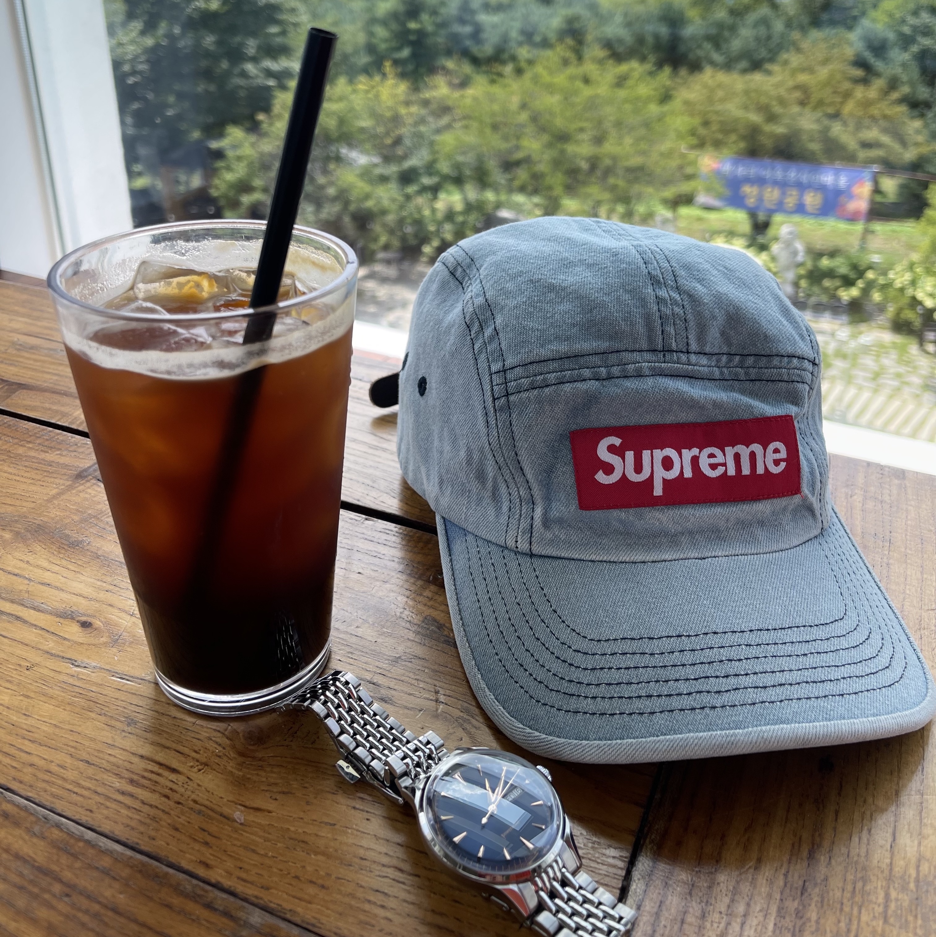 Supreme Washed Chino Twill Camp Cap Denim - 21FW 착용 스타일 - 2