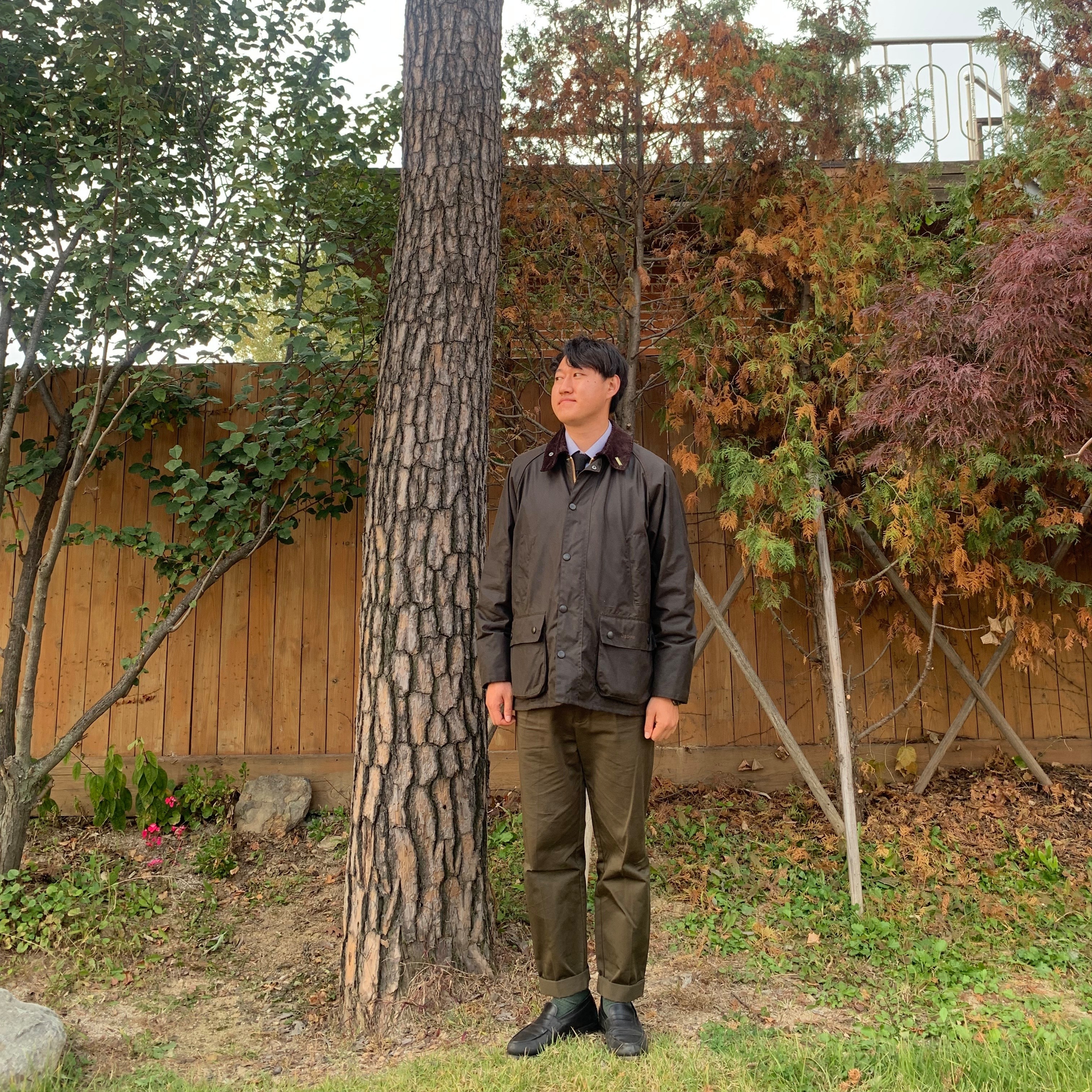 Barbour Classic Bedale Wax Jacket Olive 착용 스타일