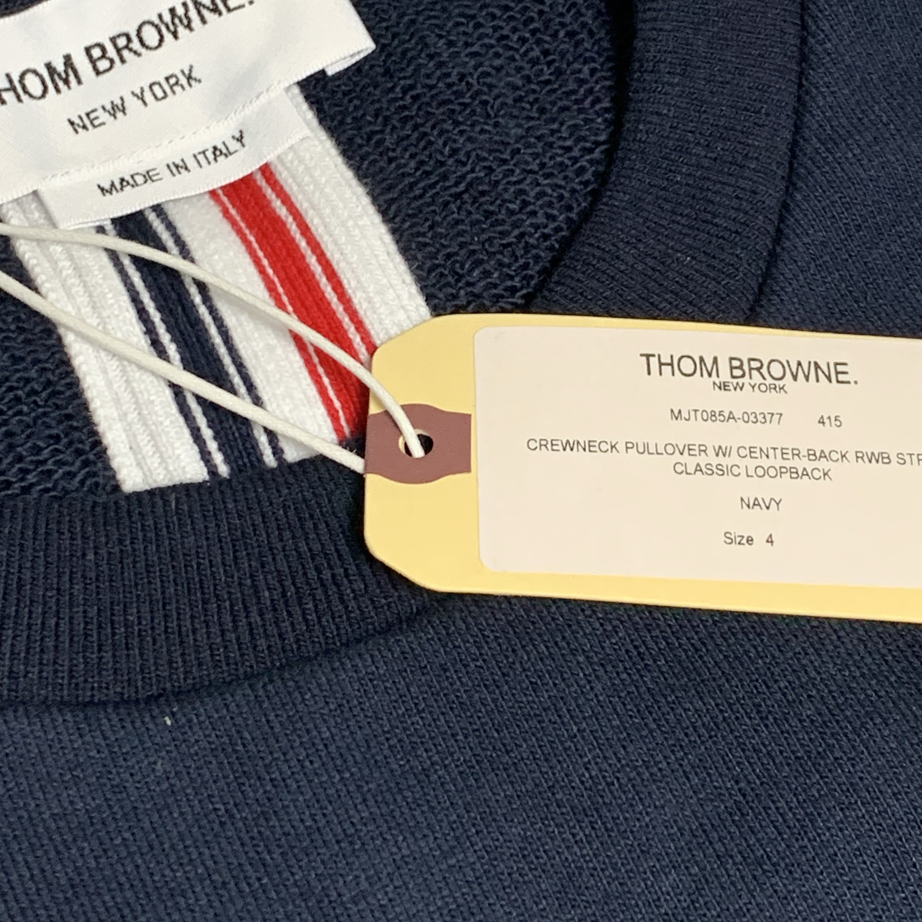 Thom Browne Loopback Center Back Stripe Crewneck Pullover Knit Navy 착용 스타일 - 1