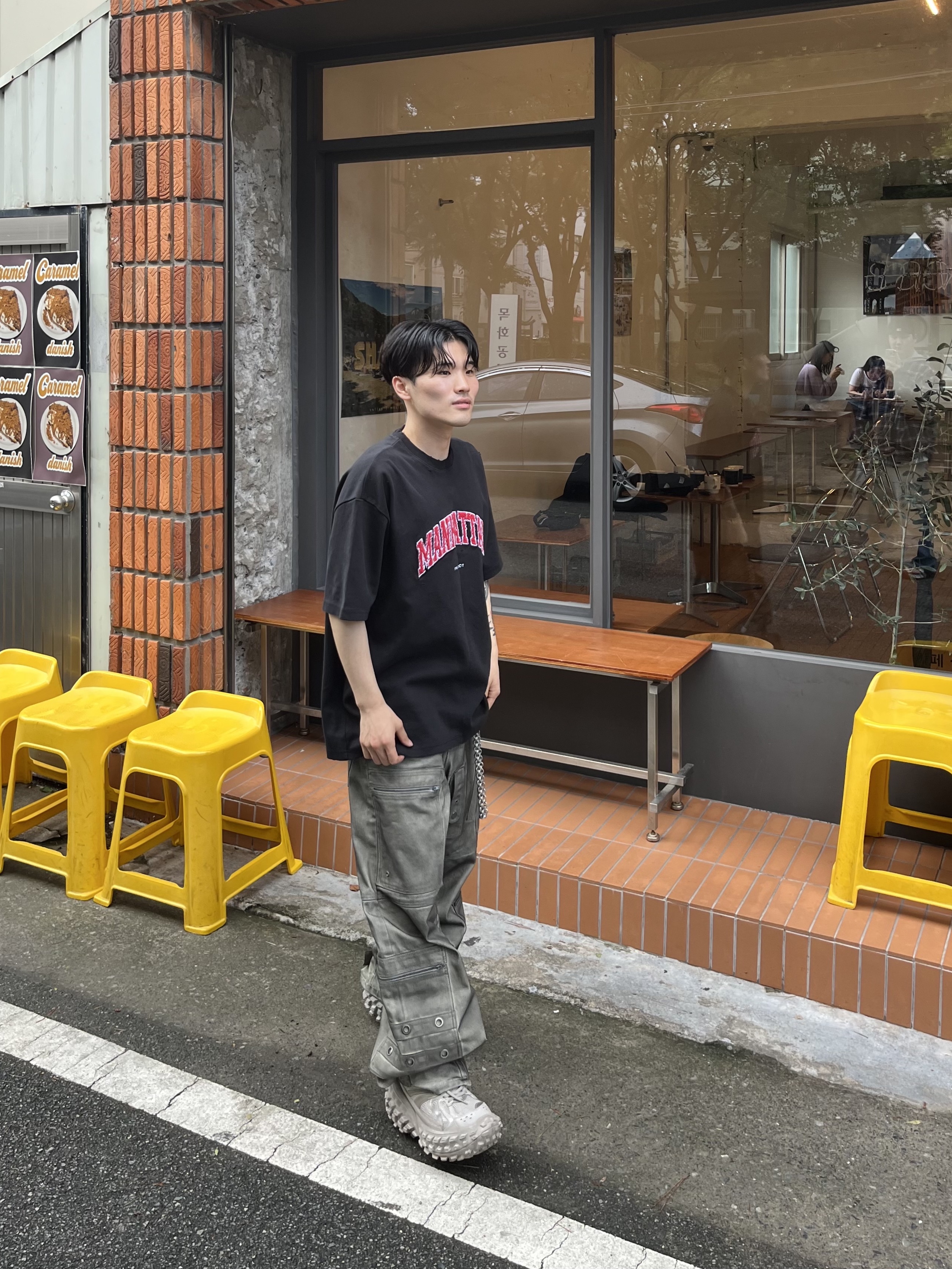 Project G/R Flight Denim Pants Dust Grey, Balenciaga Defender Sneakers Beige 착용 스타일 - 3