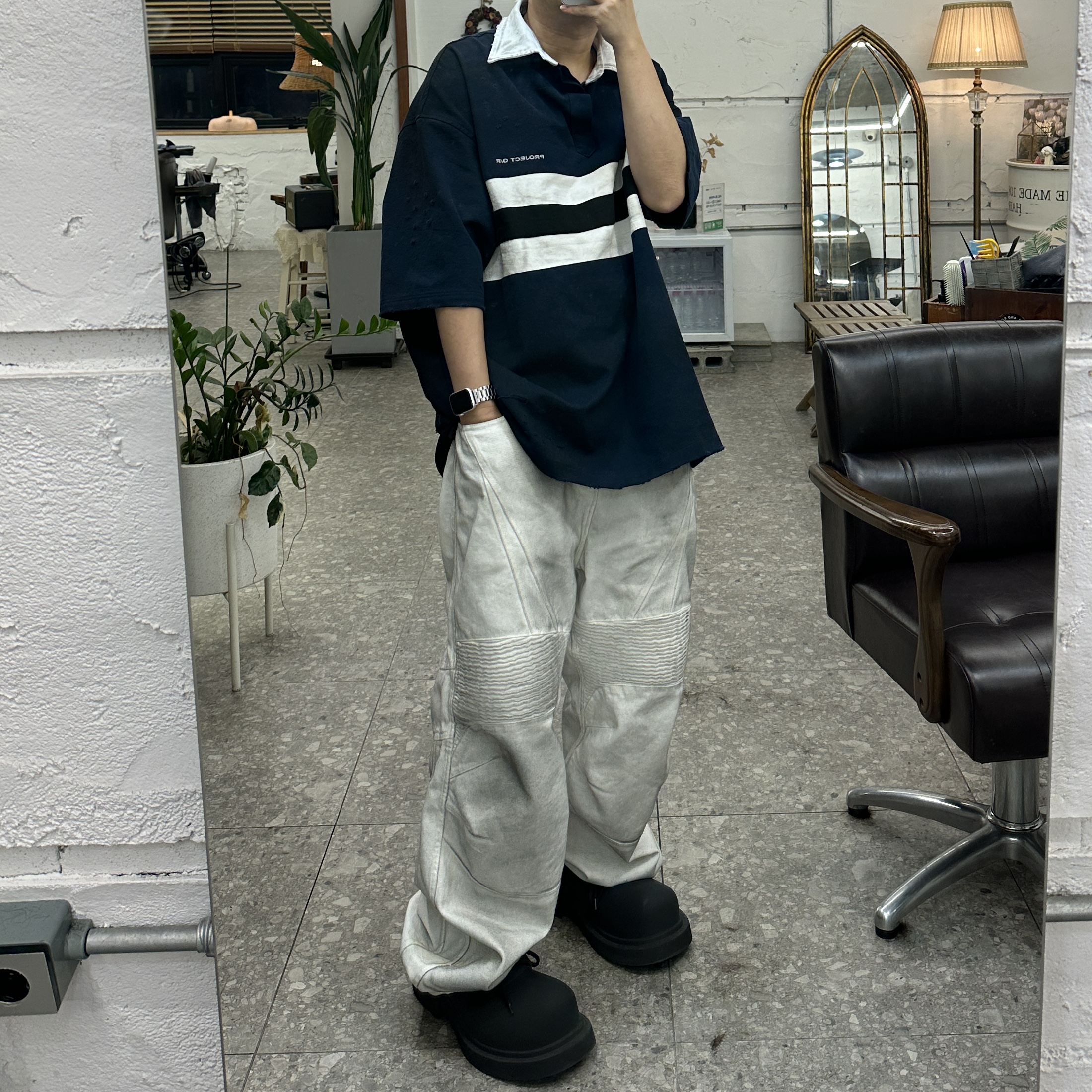 Project G/R Bullied Half Polo Shirts Navy, Balenciaga Steroid Derby Black 착용 스타일