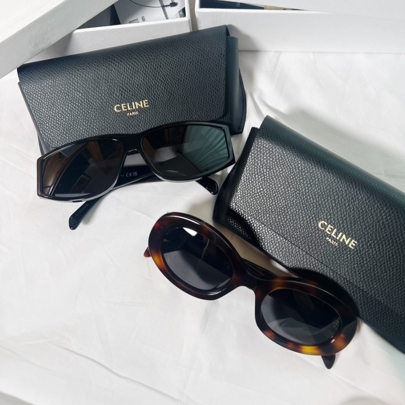 (W) Celine Triomphe 07 Sunglasses in Acetate Black, (W) Celine Triomphe 01 Sunglasses in Acetate Blonde Havana 착용 스타일 - 2