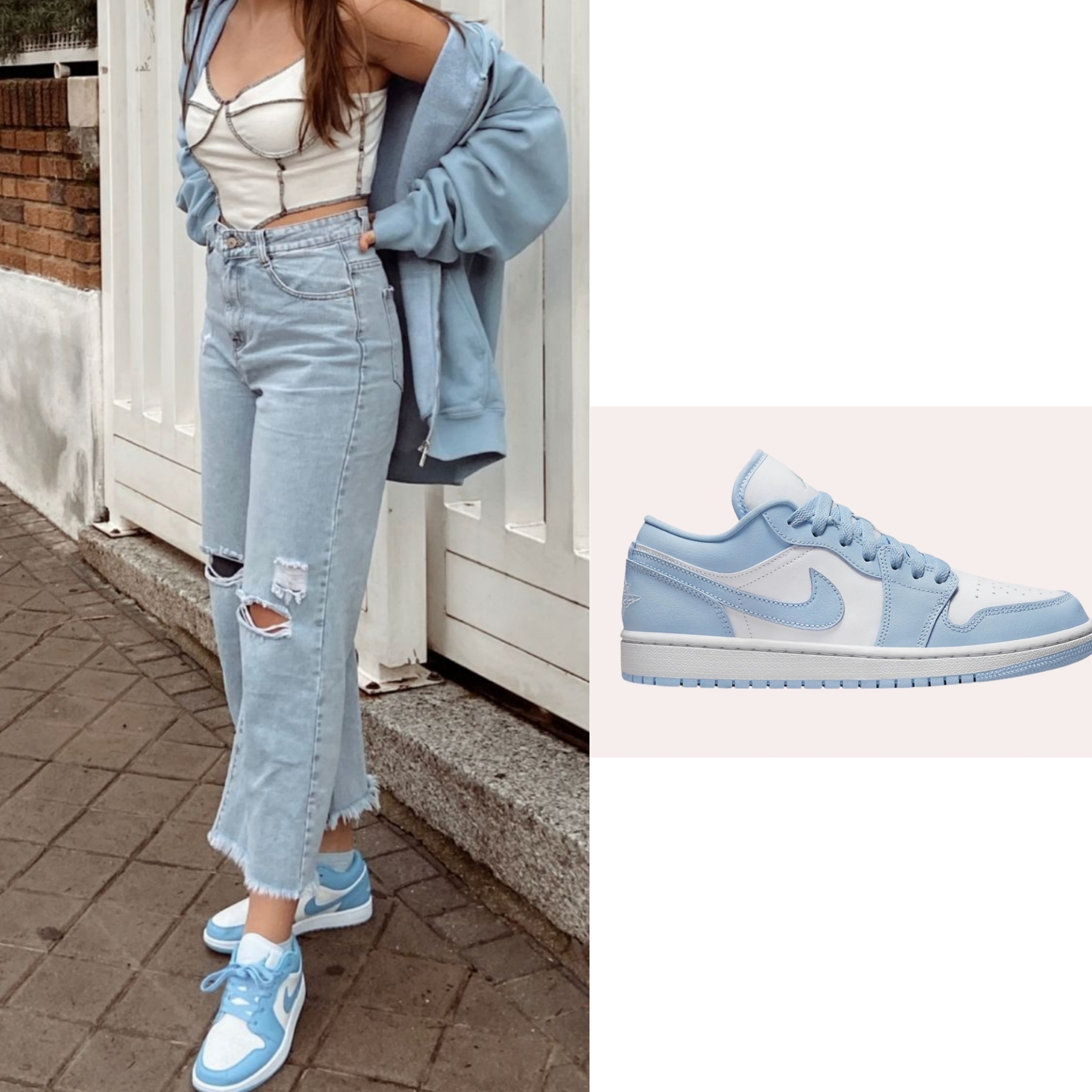 (W) Jordan 1 Low White Ice Blue 착용 스타일