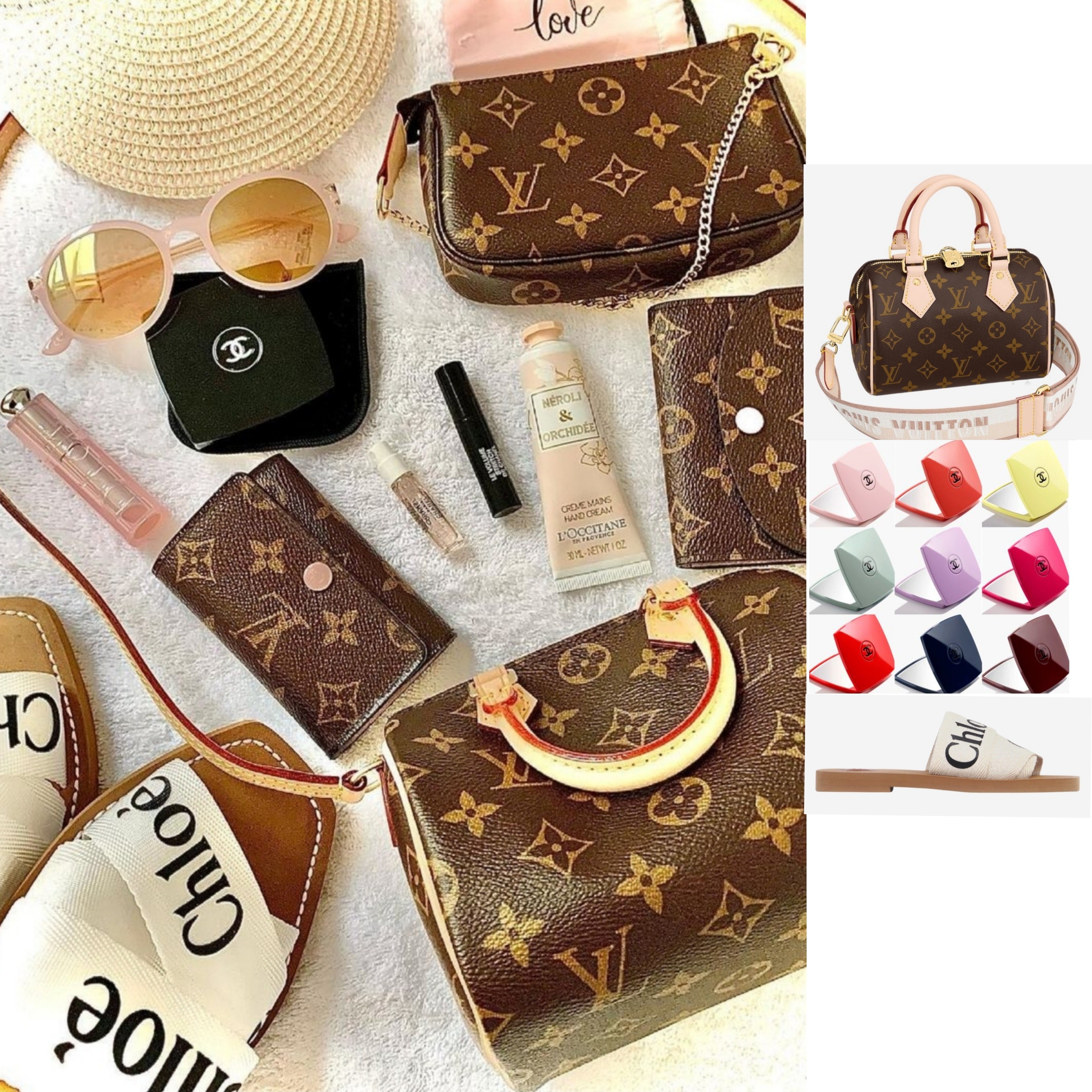 Louis Vuitton Speedy Bandouliere 20 Monogram Beige, (W) Chloe Woody Flat Mule White 착용 스타일 - 1