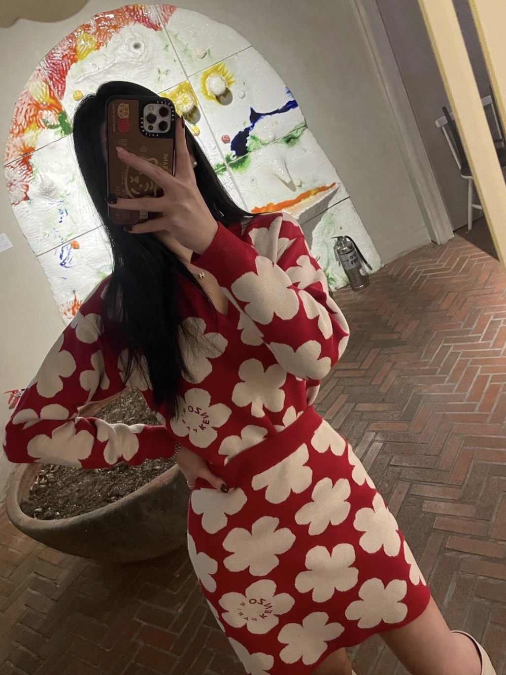 (W) Kenzo Hana Dots Jacquard Jumper Medium Red, (W) Kenzo Hana Dots Jacquard Jumper Midnight Blue 착용 스타일