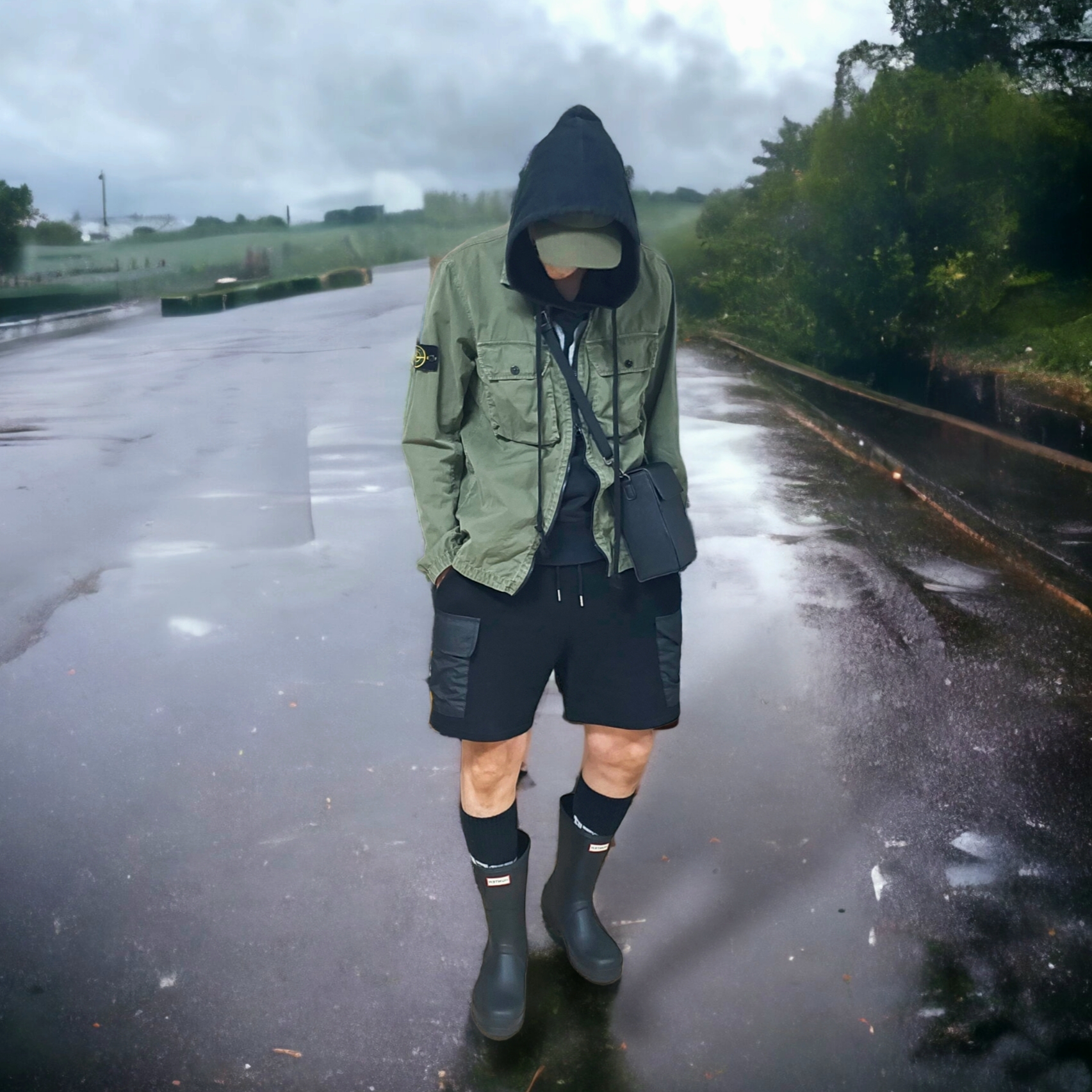 Hunter Original Short Wellington Boots Black 착용 스타일 - 3