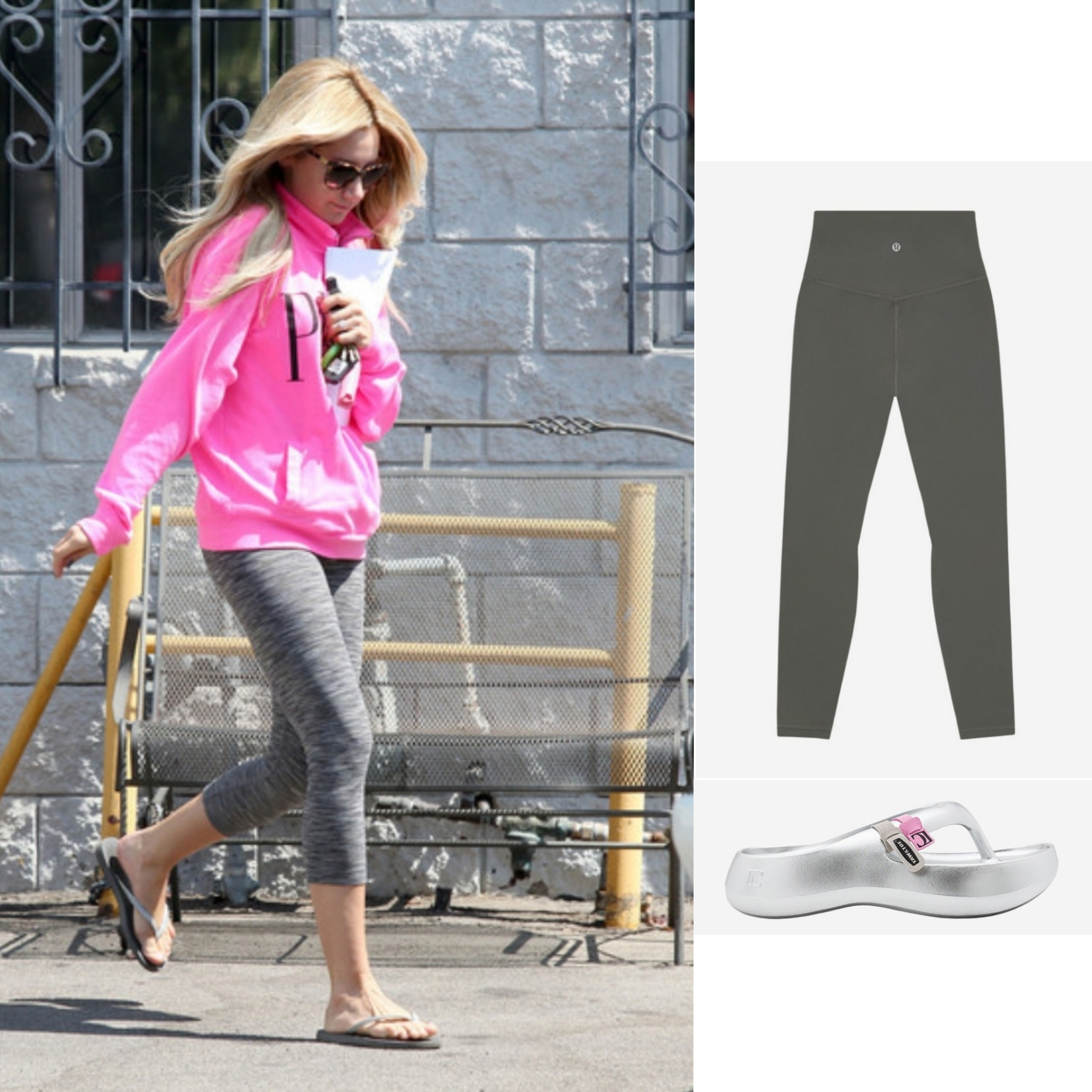 (W) Lululemon Align High-Rise 25 Inch Pants Grey Sage, Taw&Toe x Low Classic Platform Flip Flop Silver 착용 스타일
