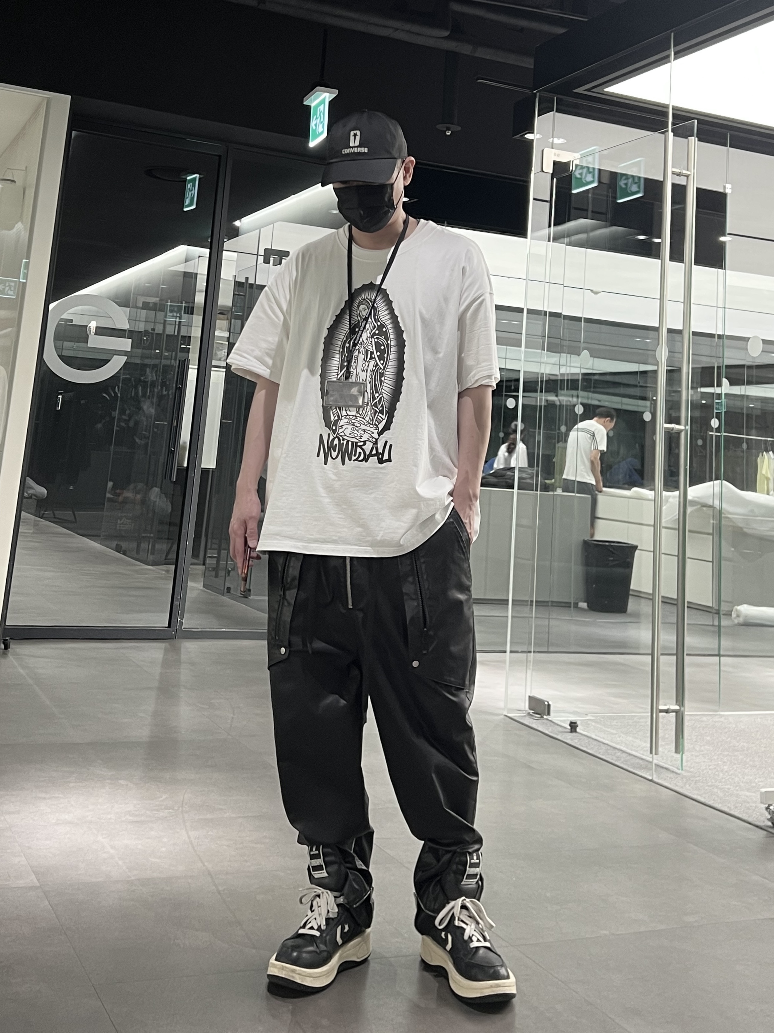 Converse x Drkshdw Turbowpn Black Cream, Converse x Drkshdw Dad Cap Black 착용 스타일 - 1