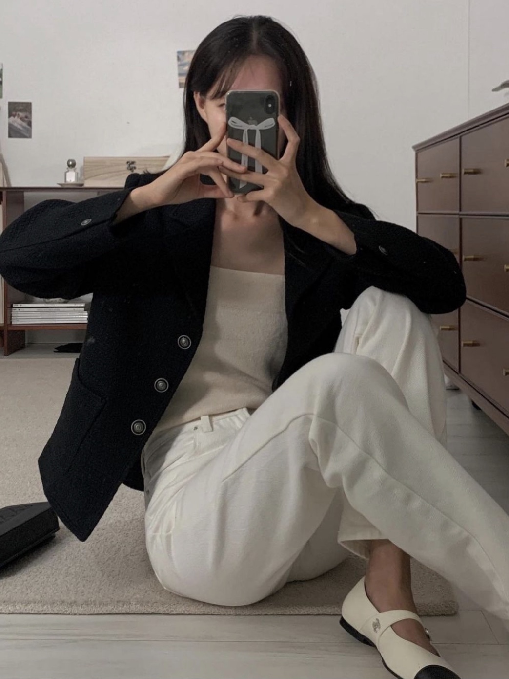 (W) Chanel Ballerina Flat Lambskin & Ivory Black 착용 스타일