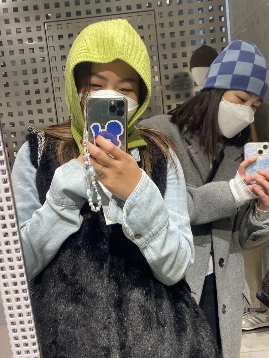 (W) Open Yy Zip Up Balaclava Light Green, (W) Open Yy Product Zip Up Balaclava Beige 착용 스타일