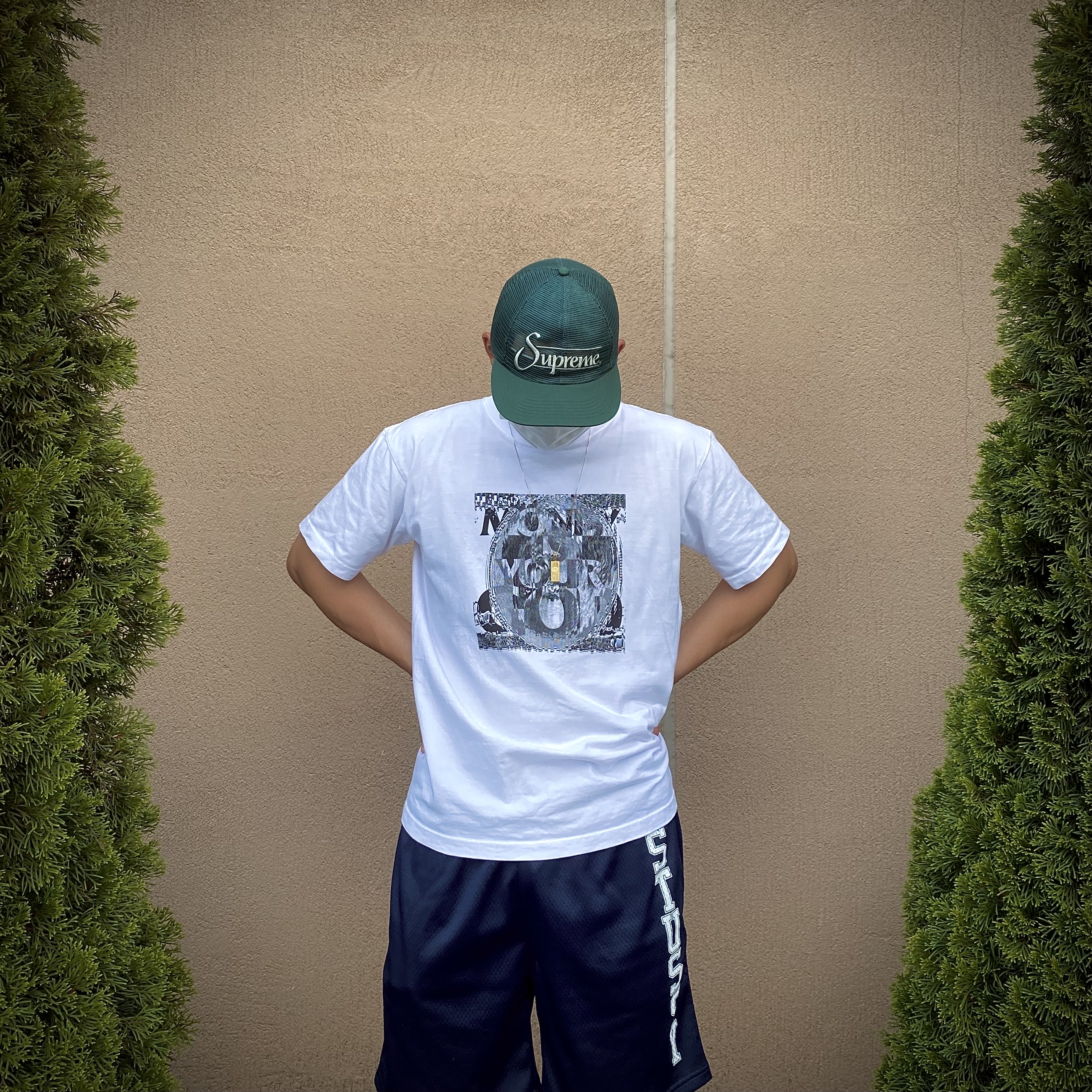 Supreme Baggy Denim Shorts Dirty Indigo - 23SS, Supreme Mesh 6-Panel Cap Royal - 23SS 착용 스타일 - 5