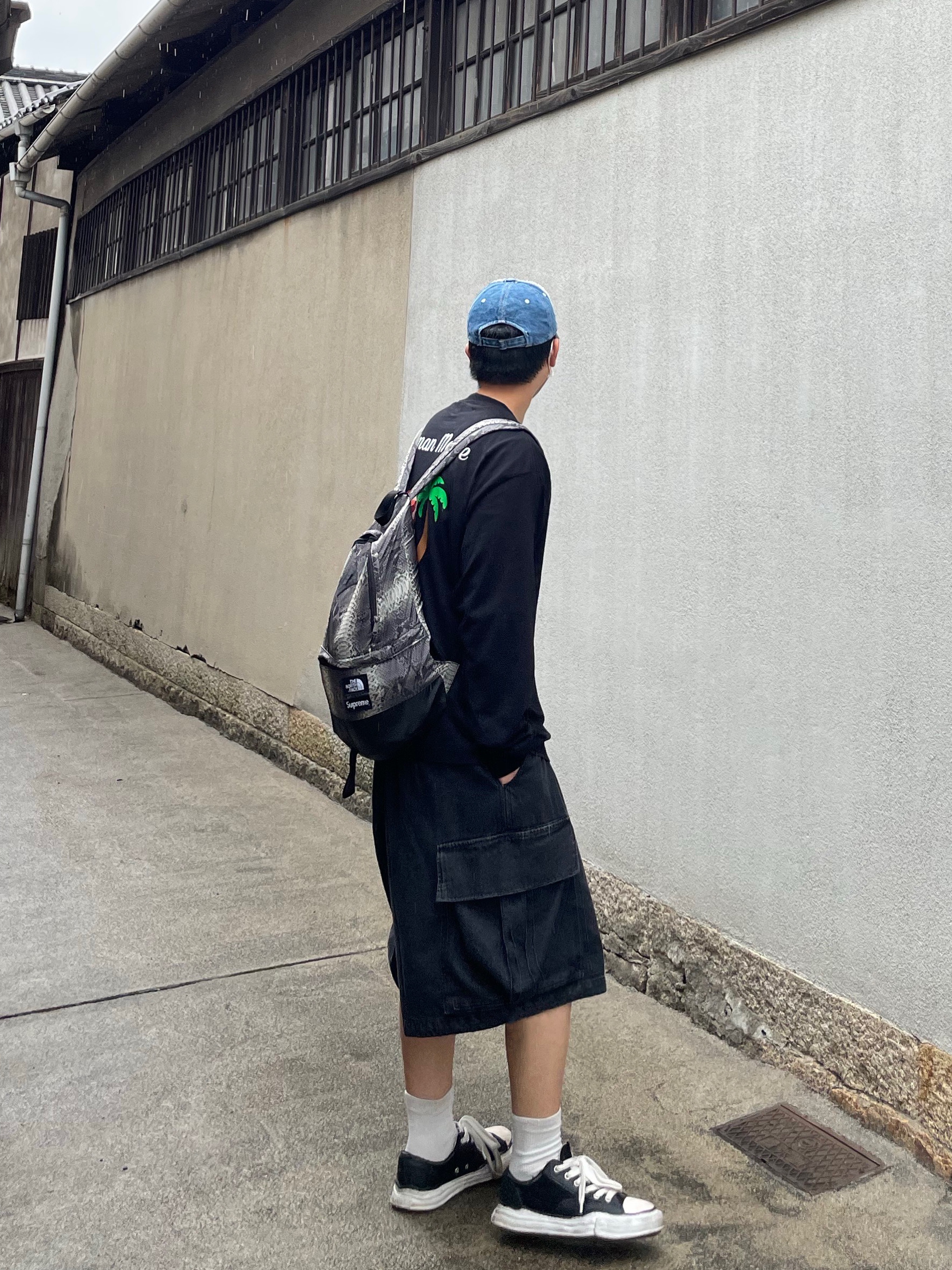 Maison Mihara Yasuhiro Peterson OG Sole Canvas Low Sneakers Black, Human Made Graphic L/S T-Shirt #3 Black 착용 스타일 - 1