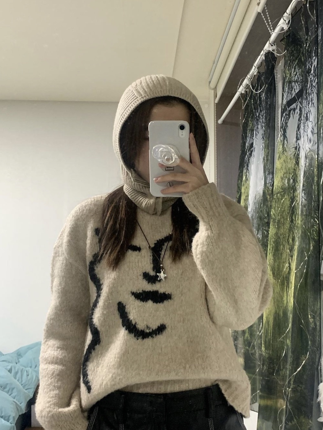 (W) Open Yy Product Zip Up Balaclava Beige, (W) Open Yy Zip Up Balaclava Grayish Blue 착용 스타일