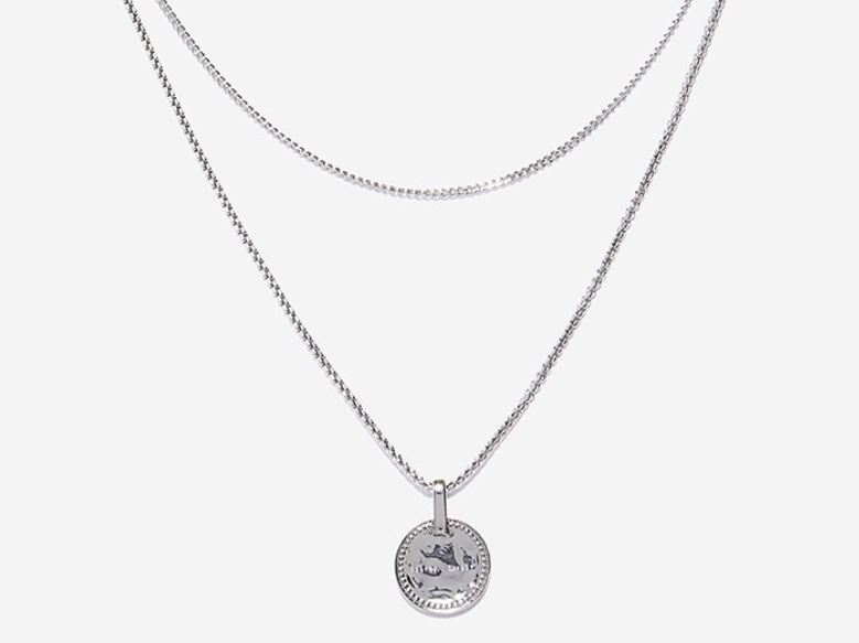 Portrait Report Logo Coin Pandant 2way Chain Necklace Silver 착용 스타일