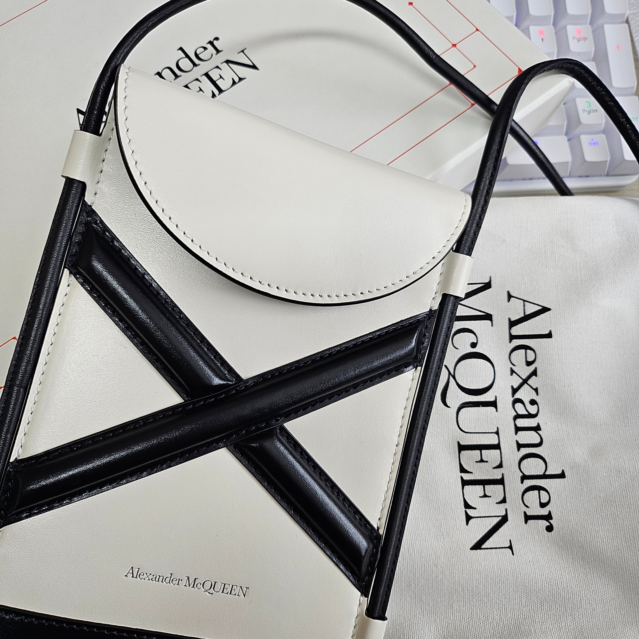 Alexander McQueen Curve Micro Bag Ivory Black 착용 스타일