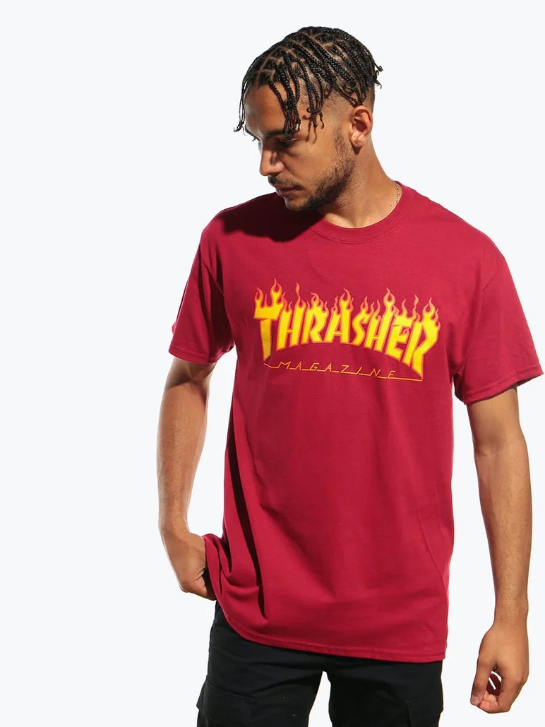 Thrasher Flame T-Shirts Cardinal Red 착용 스타일