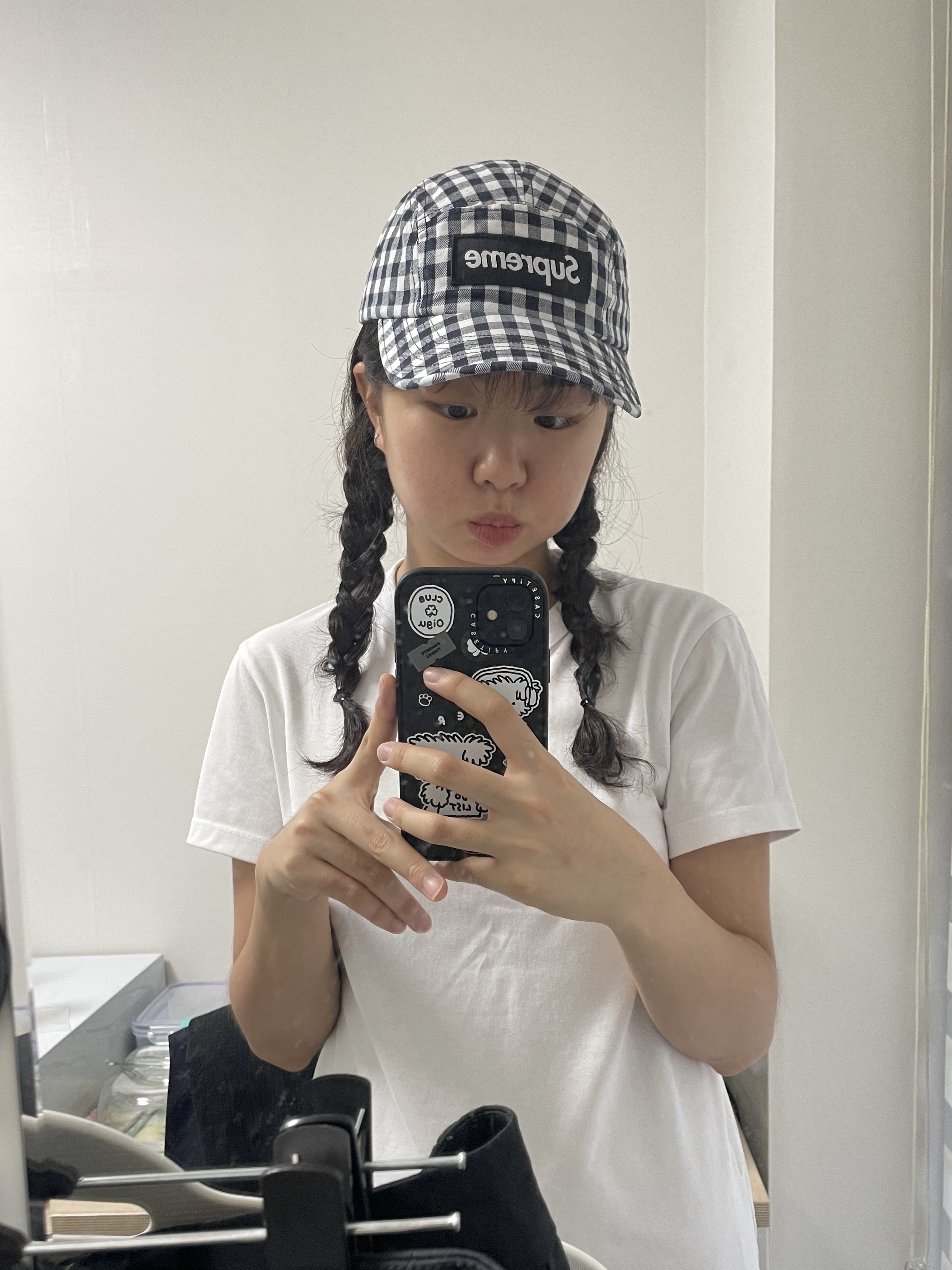 Supreme Gingham Camp Cap Black - 23SS 착용 스타일