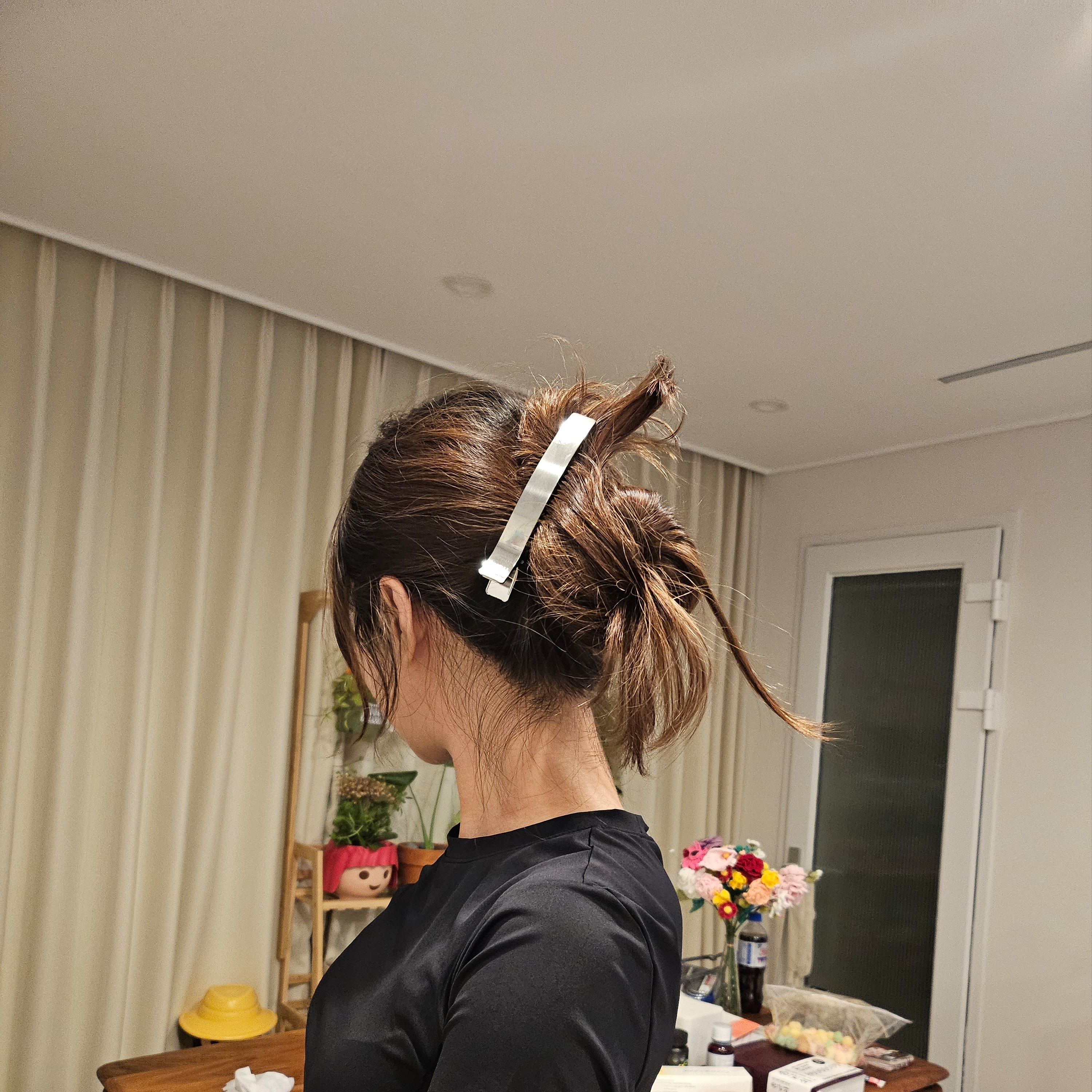 Sentiments No.353 Hair Pin 2 Set XXL Push Pin Clip Silver 착용 스타일