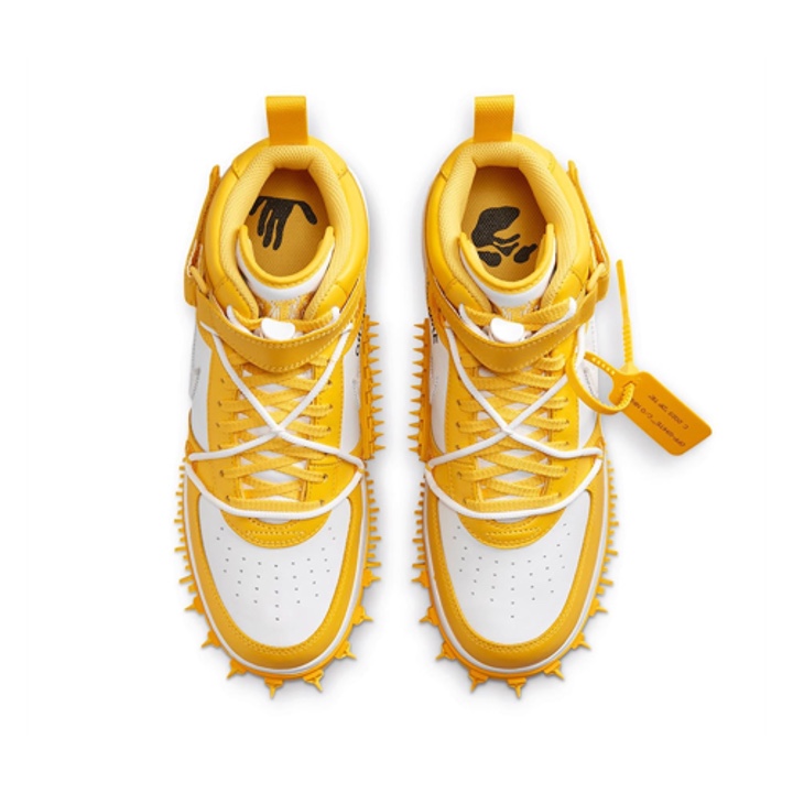 Nike x Off-White Air Force 1 Mid SP Leather Varsity Maize 착용 스타일 - 4