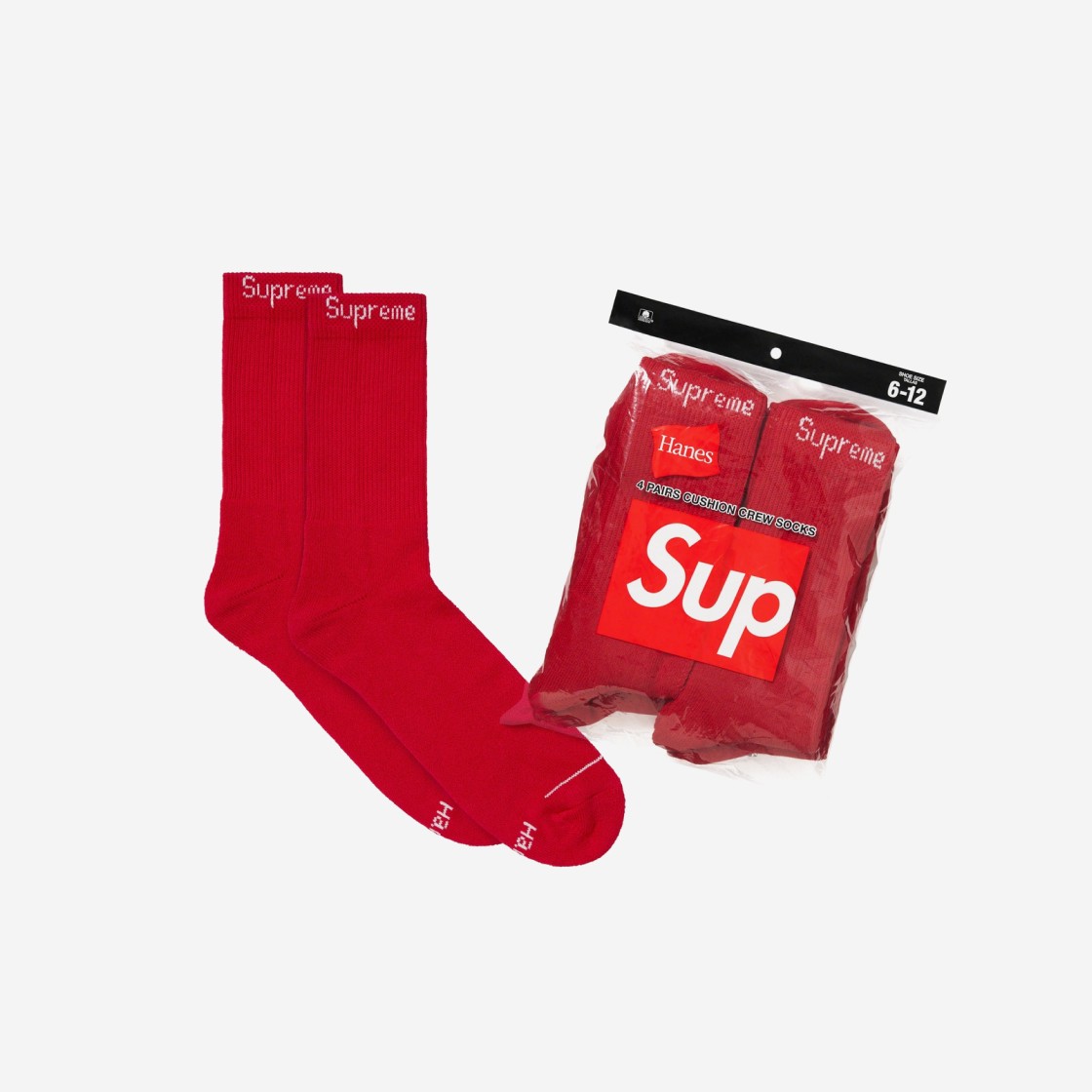 Supreme Hanes Crew Socks Red (4 Pack) 상세 이미지 1