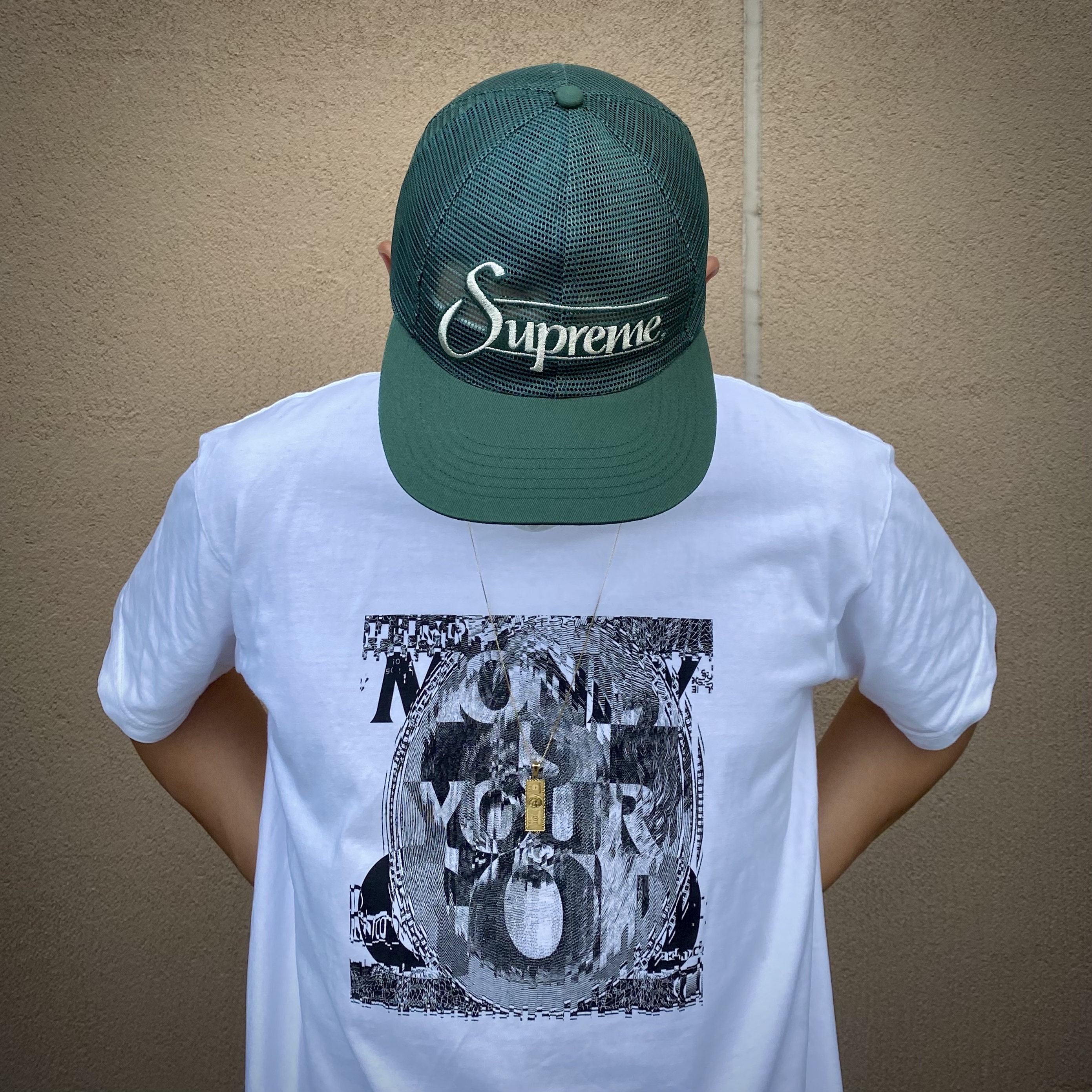 Supreme Baggy Denim Shorts Dirty Indigo - 23SS, Supreme Mesh 6-Panel Cap Royal - 23SS 착용 스타일 - 4