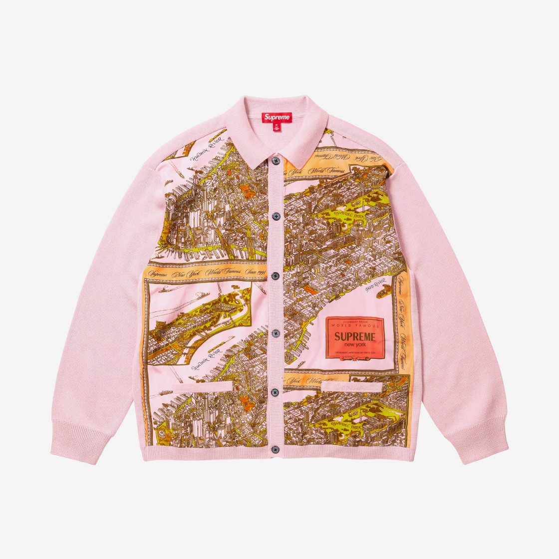 Supreme Silk Map Cardigan Pink - 23FW 상세 이미지 1