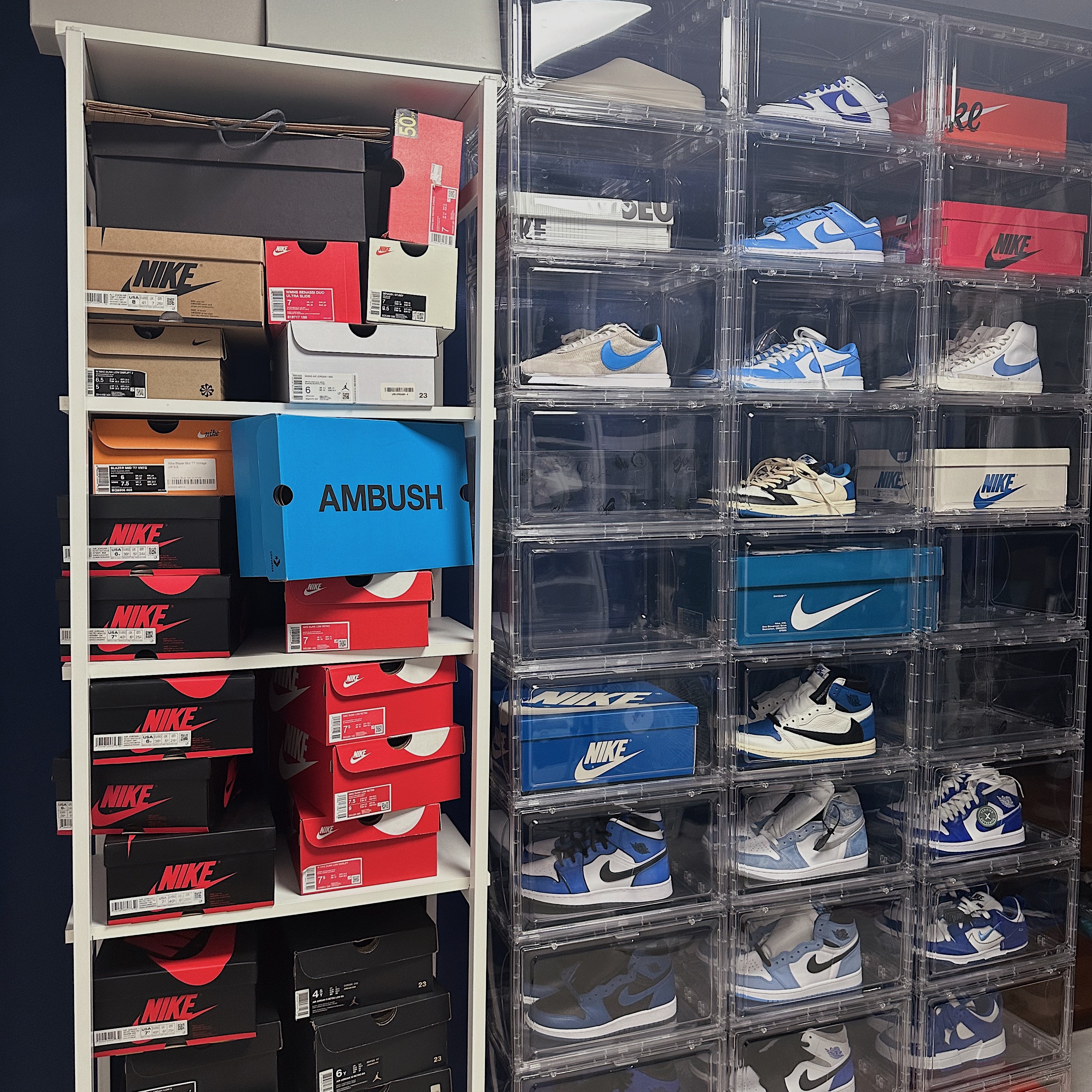 Jordan 1 x Travis Scott x Fragment Retro Low OG SP Military Blue, Jordan 1 x Travis Scott x Fragment Retro High OG SP Military Blue 착용 스타일